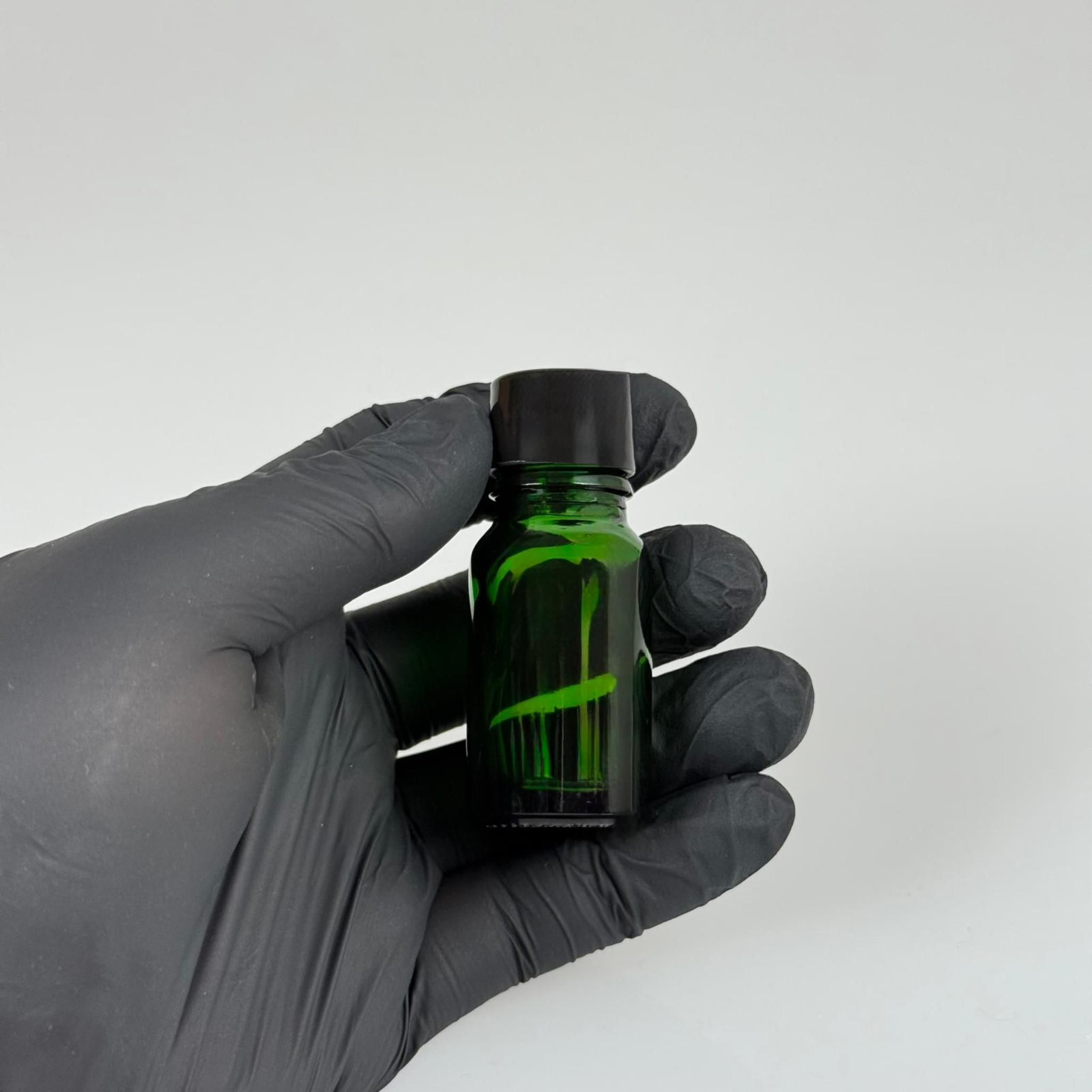 10 ML YEŞİL CAM ŞİŞE + CONTALI SİYAH KAPAK - 10 CC KAPAKLI CAM ŞİŞE