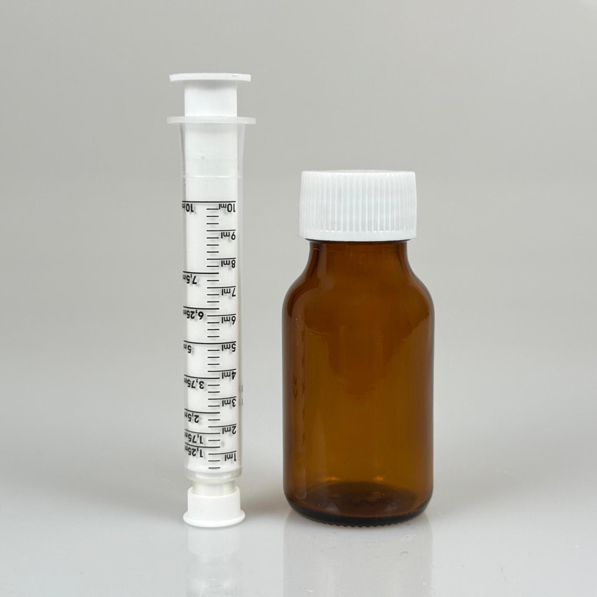 50 ML CAM ECZA ŞİŞESİ + 10 ML DOZAJ PİPETİ + DOZAJ TIPASI + CONTALI PLASTİK KAPAK TAKIM