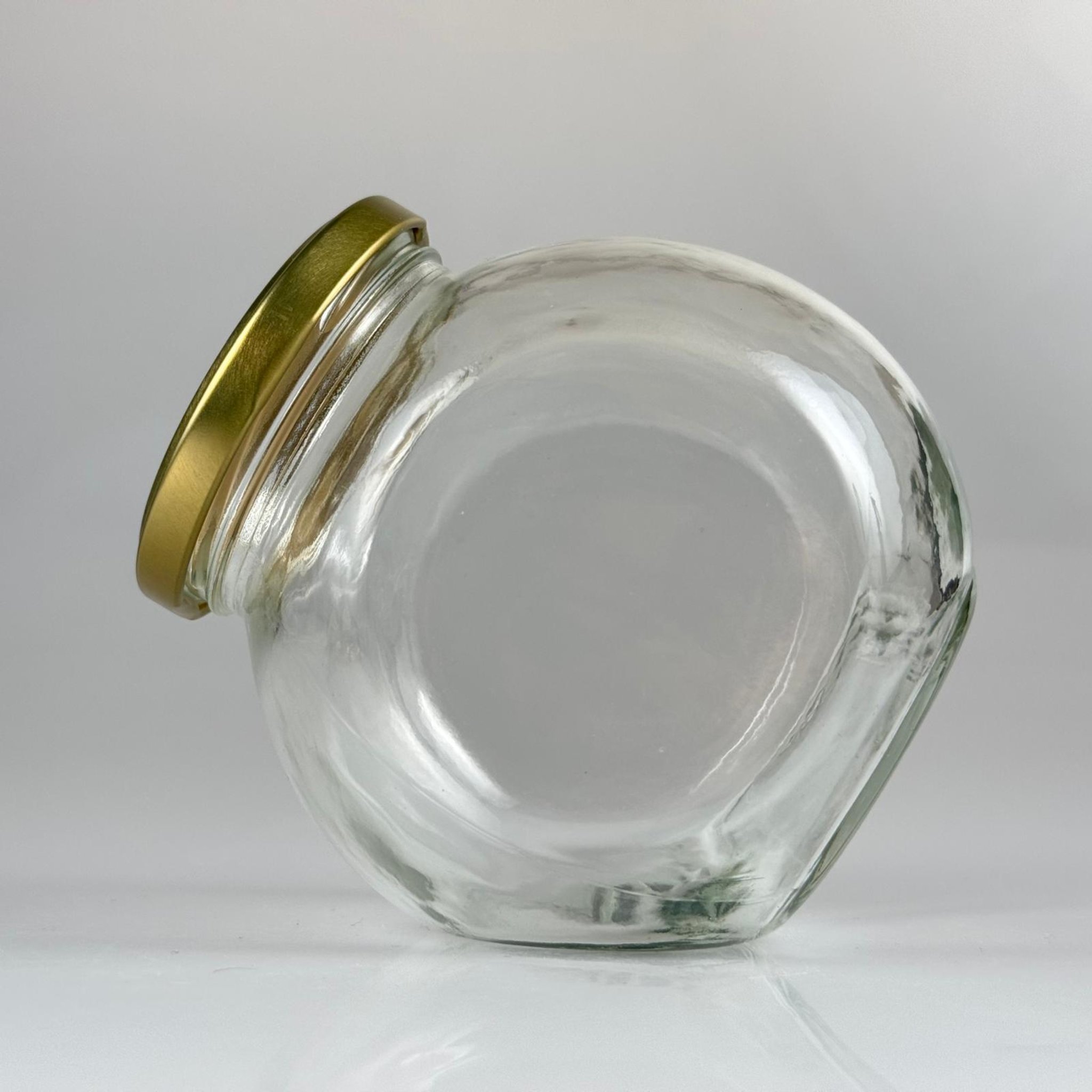500 CC ÇİFTDİPLİ CAM KAVANOZ - DÜĞMELİ GOLD METAL KAPAKLI - 500 ML YATIK KAVANOZ