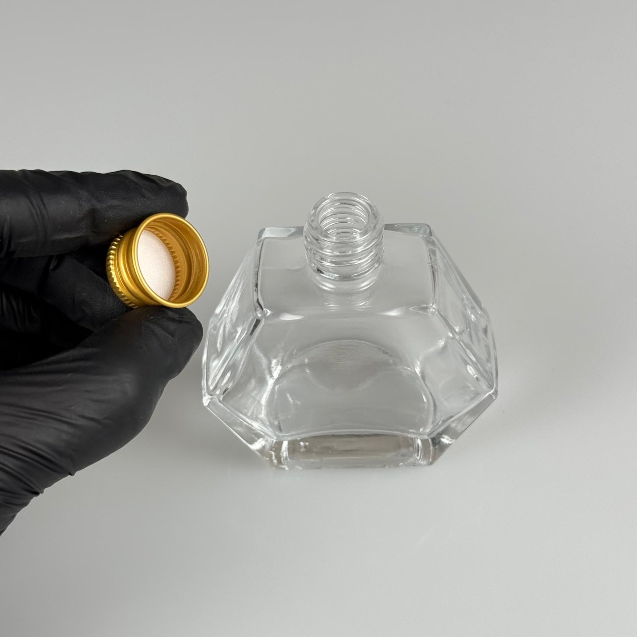 50 CC ALTIGEN CAM ŞİŞE + GOLD ALÜMİNYUM METAL KAPAKLI TAKIM - 50 ML ŞEFFAF CAM ŞİŞE