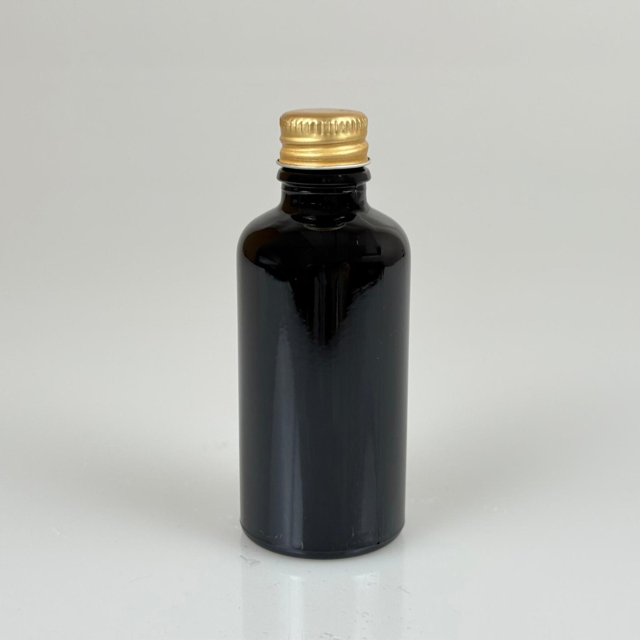 50 CC SİYAH CAM ŞİŞE - GOLD VİDALI METAL KAPAKLI - 50 ML SİYAH STANDART CAM ŞİŞE