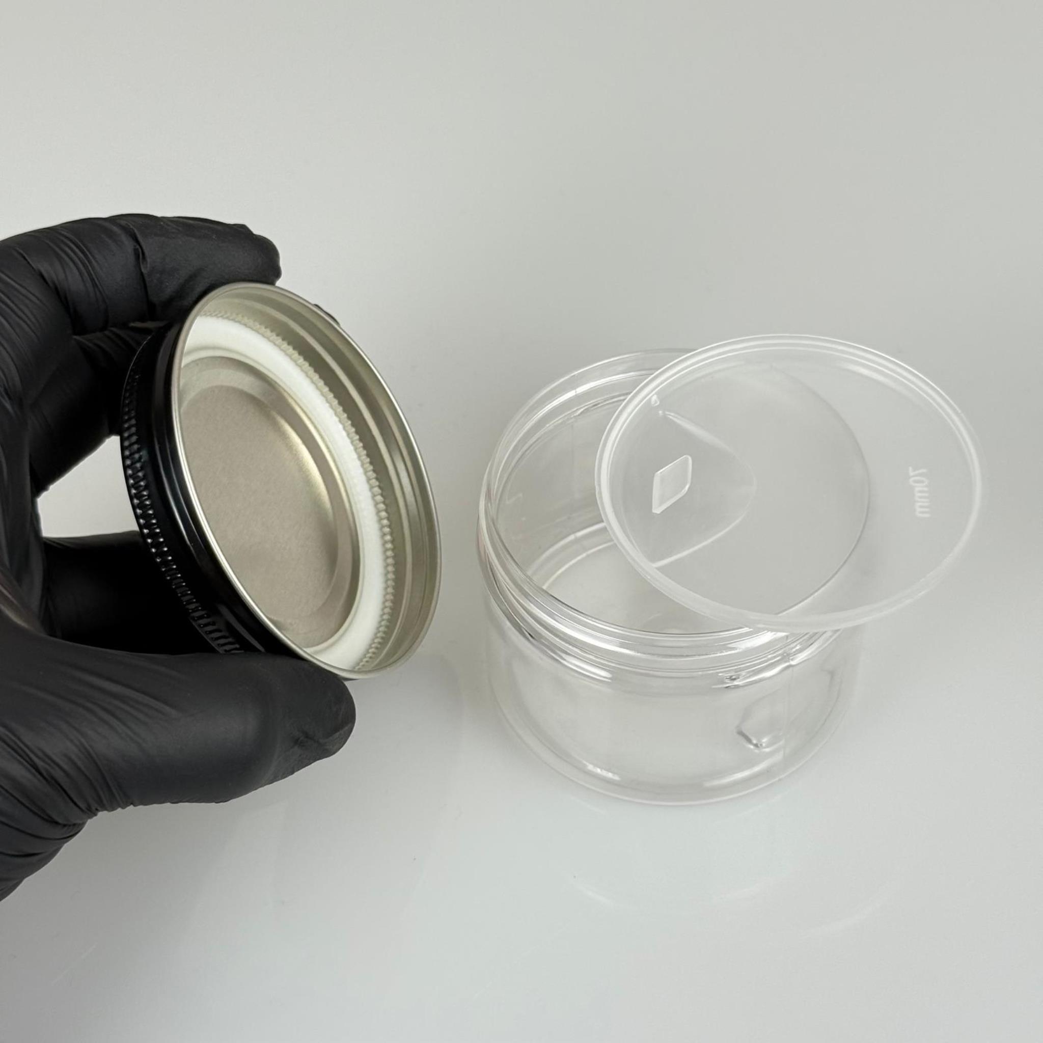 150 ML SERT PET KAVANOZ + SİYAH METAL KAPAK + İÇ TIPA - 150 CC KALIN ŞEFFAF PLASTİK KAVANOZ SİYAH METAL KAPAKLI İÇ TIPALI TAKIM - KREM KAVANOZLARI