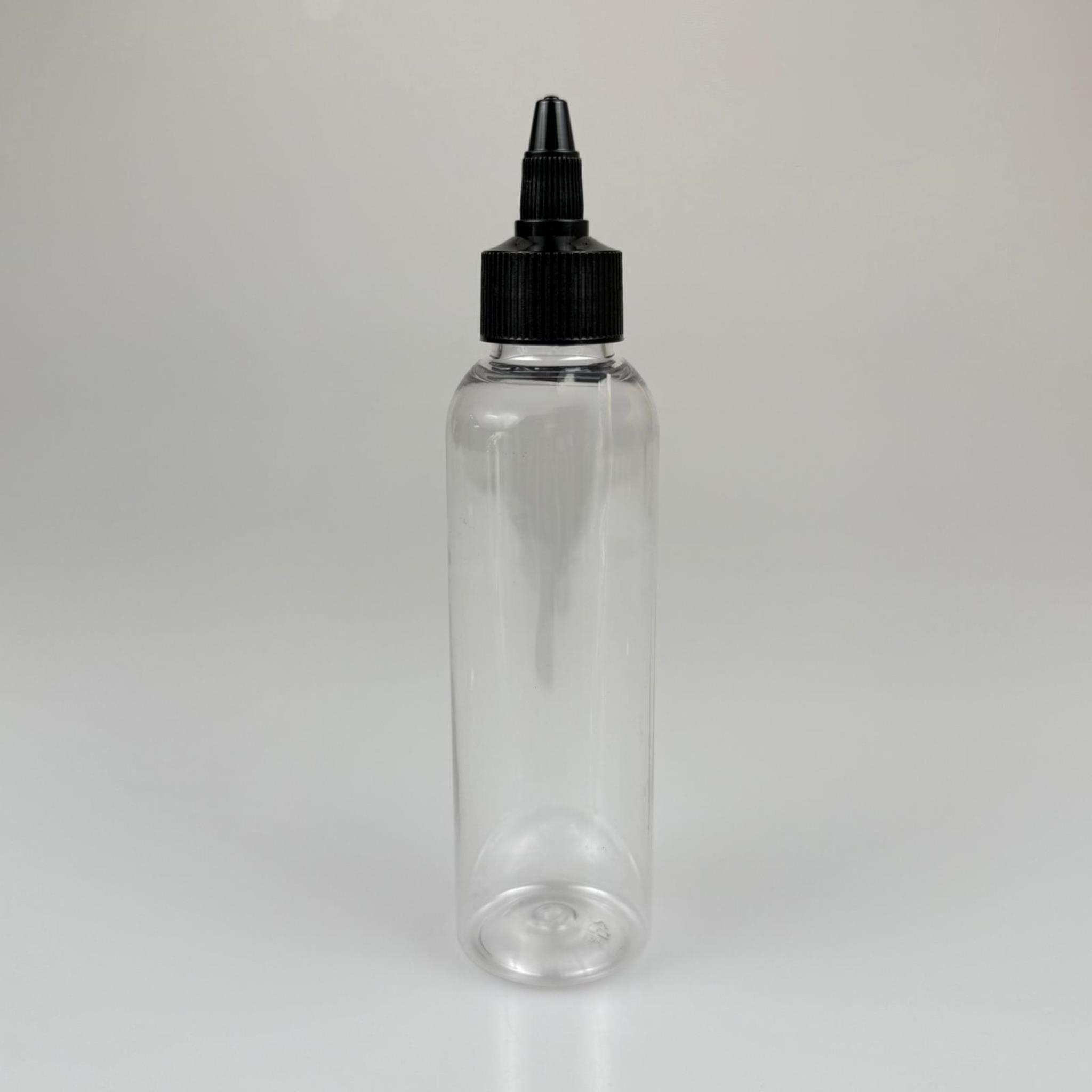 YAĞ, SOS, ACI SOS, SİRKE, SRIRACHA, MÜREKKEP, TUTKAL AKITICI VB BOŞ ŞİŞELERİ - SİYAH SİVRİ TWİST AKITICI KAPAK + 150 ML OVAL SERT PET PLASTİK ŞİŞE TAKIM