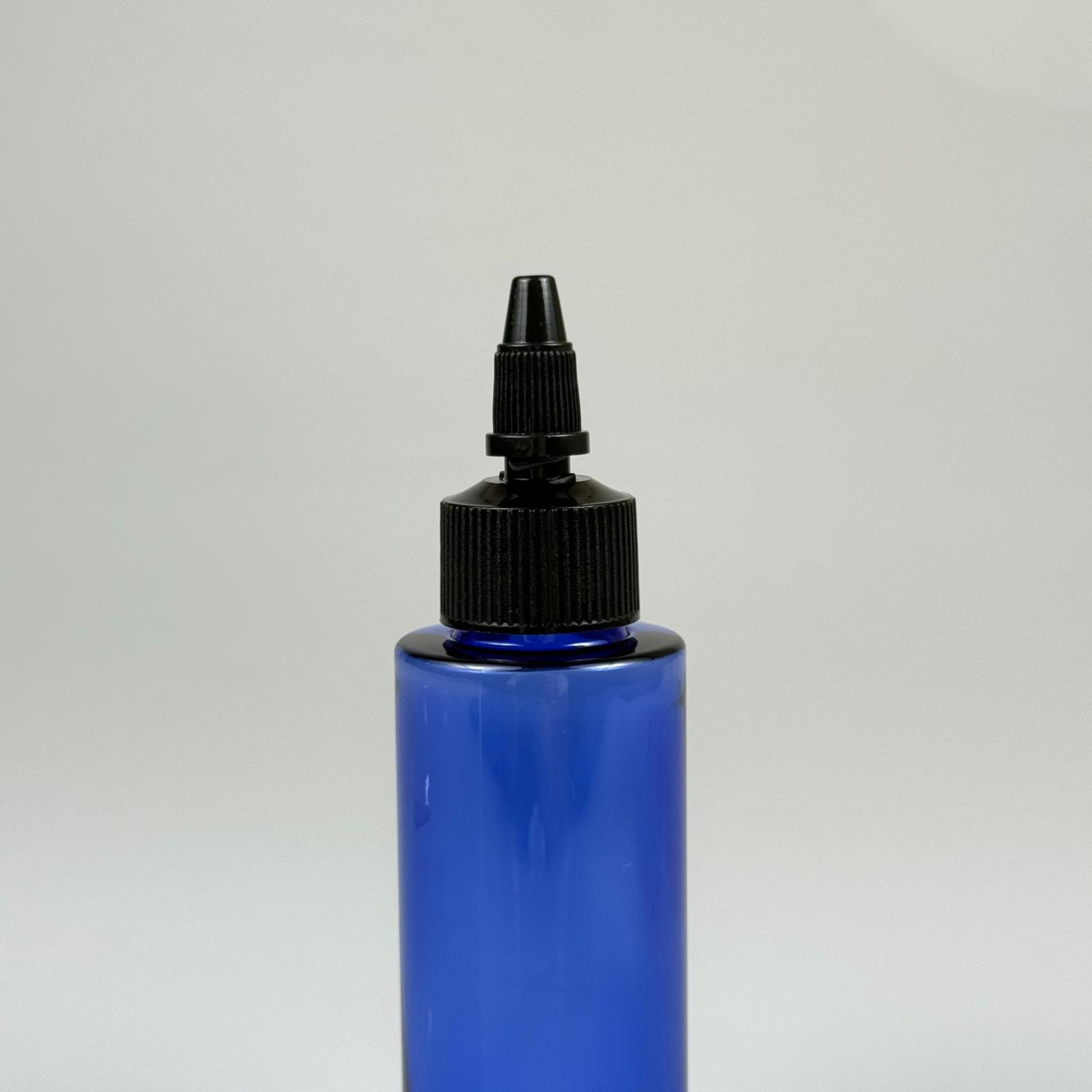 YAĞ, SOS, ACI SOS, SİRKE, SRIRACHA, MÜREKKEP, TUTKAL AKITICI VB BOŞ ŞİŞELERİ - SİYAH SİVRİ TWİST AKITICI KAPAK + 100 ML KÜT MAVİ SERT PET PLASTİK ŞİŞE TAKIM