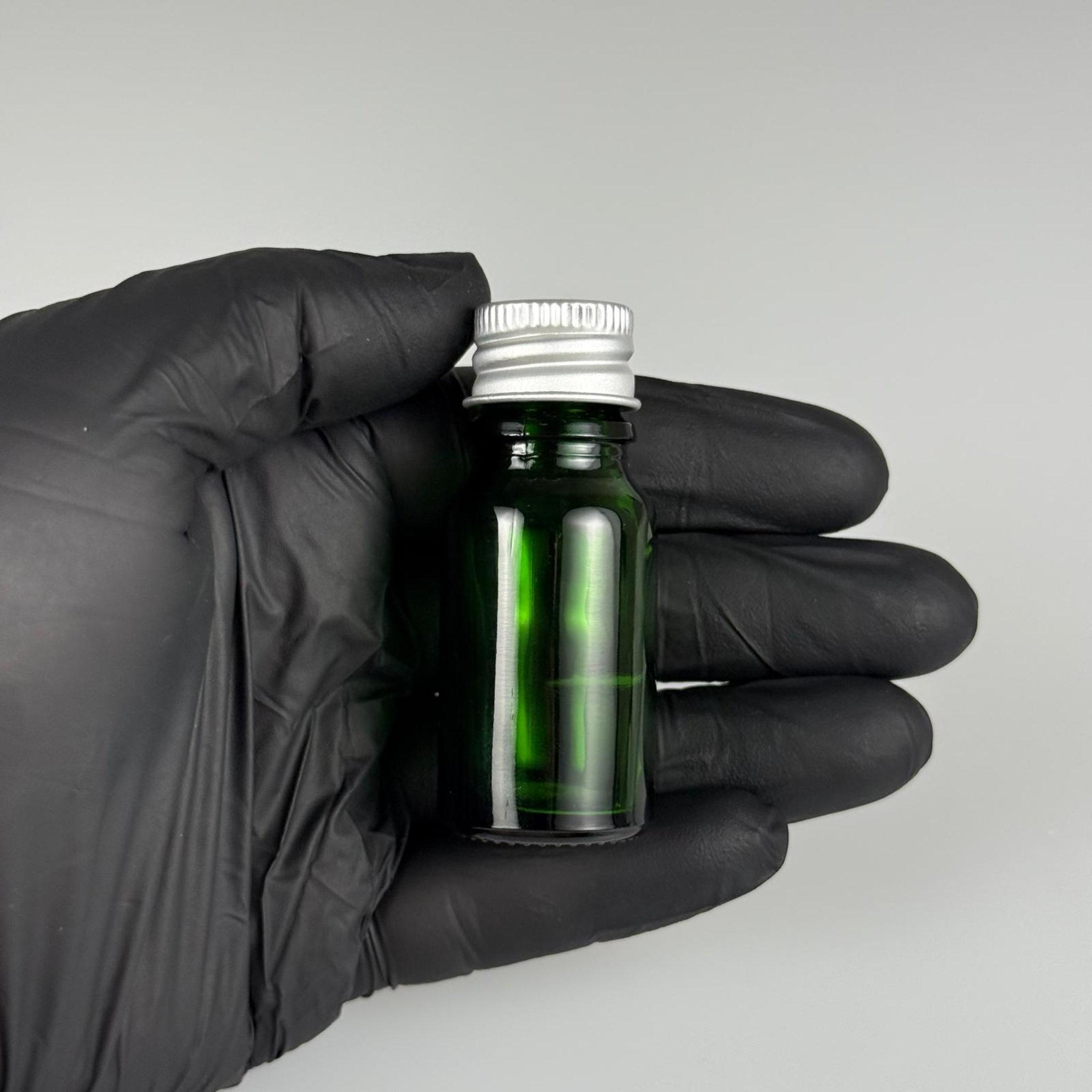 10 CC YEŞİL CAM ŞİŞE + KÖPÜK CONTALI GÜMÜŞ ALÜMİNYUM METAL KAPAKLI + DAMLALIKLI KOLONYA TIPALI TAKIM - 10 ML YEŞİL CAM ŞİŞE