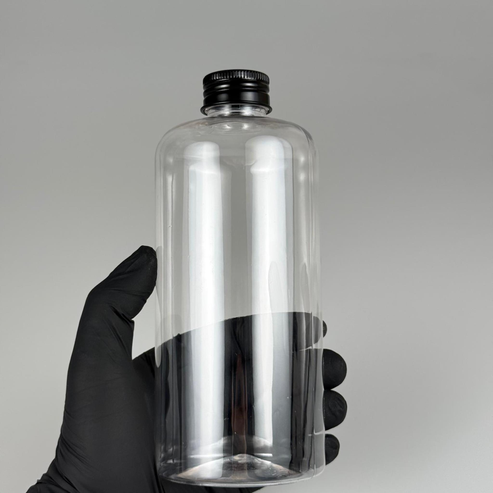 500 CC ŞEFFAF UZUN SİLİNDİR PET ŞİŞE KALIN (26 GR) - SİYAH METAL ALÜMİNYUM KAPAKLI - 28 AĞIZ - 500 ML PET ŞİŞE