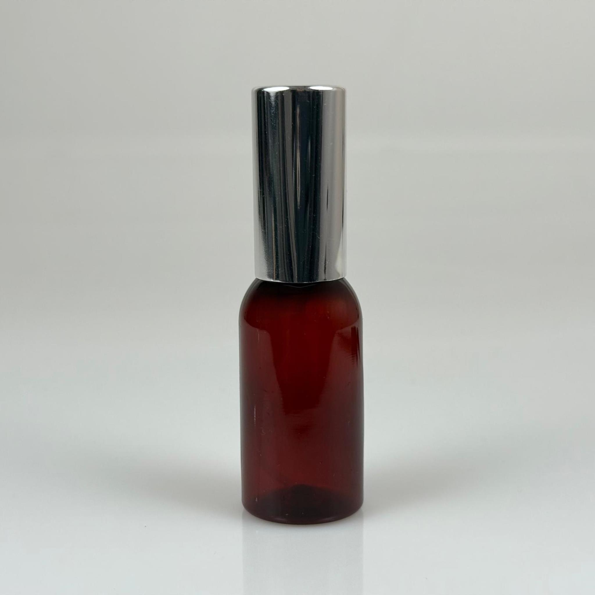35 ML PET KOLONYA, PARFÜM VB ŞİŞELERİ - METAL ALÜMİNYUM GÜMÜŞ KAPAK + VİDALI SPREY + 35 CC AMBER ŞİŞE SET TAKIM