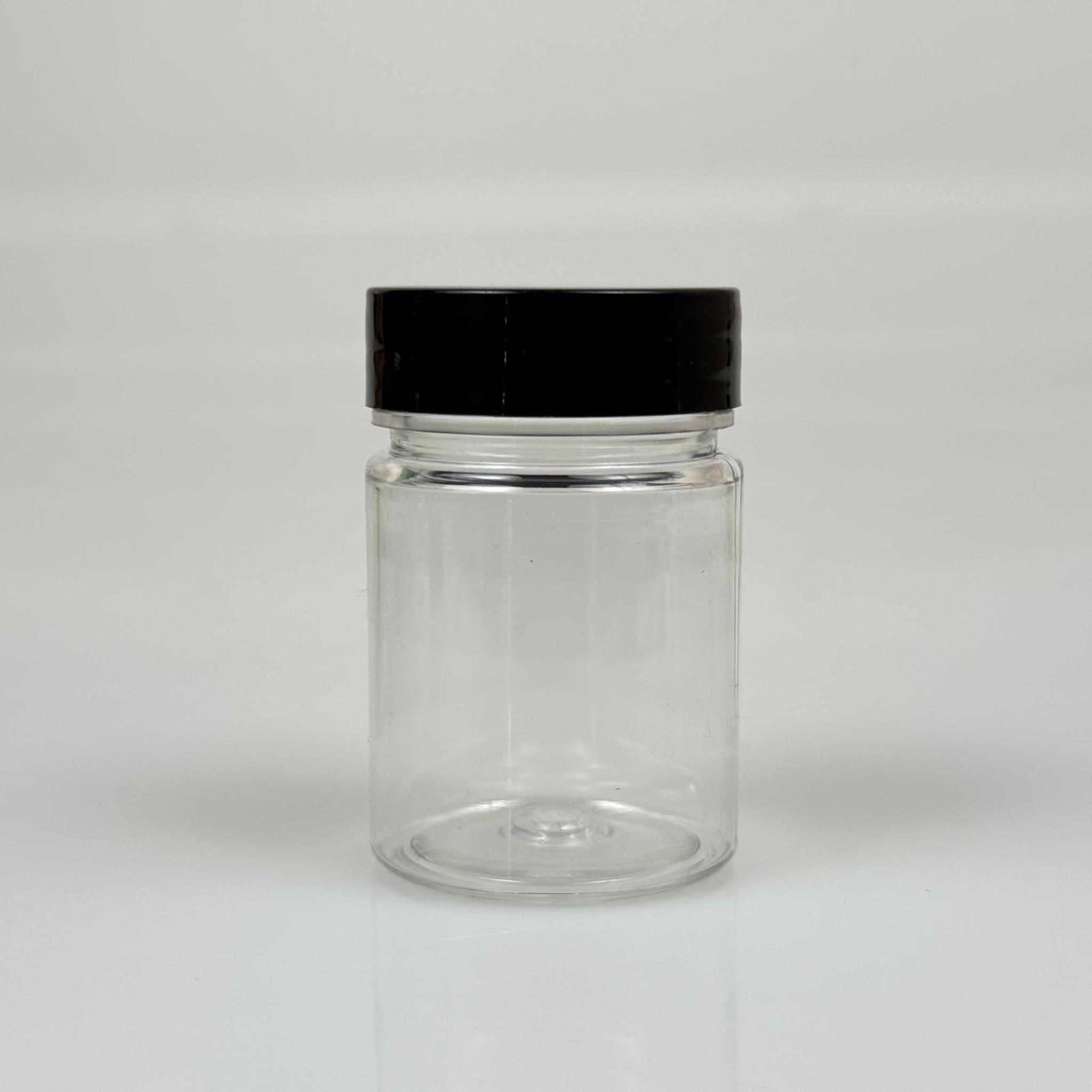 50 CC PET ŞİŞE GENİŞ AĞIZLI - SİYAH KAPAKLI - 50 ML PLASTİK NUMUNE KAVANOZU, MİNİ TABLET KAVANOZU
