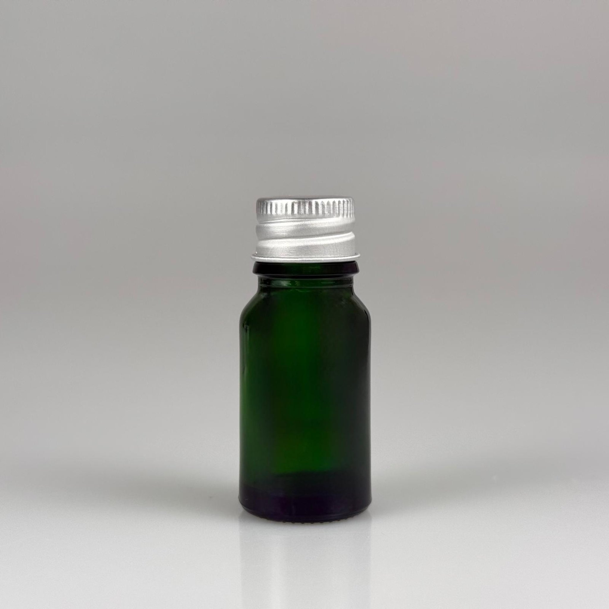 10 CC YEŞİL CAM ŞİŞE + KÖPÜK CONTALI GÜMÜŞ ALÜMİNYUM METAL KAPAKLI TAKIM - 10 ML YEŞİL CAM ŞİŞE