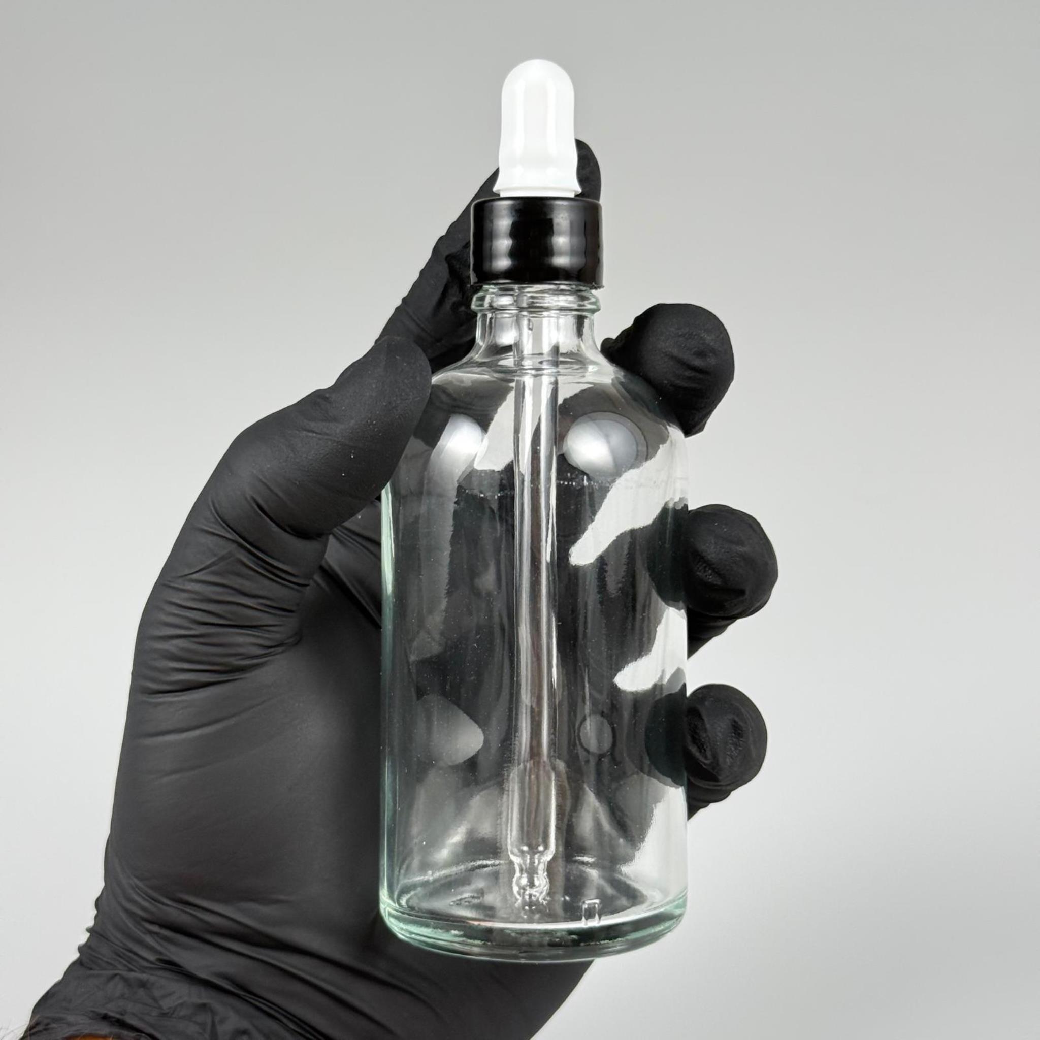 100 CC ŞEFFAF CAM DAMLALIKLI ŞİŞE - BEYAZ EMZİK + SİYAH DÜZ KAPAK + CAM PİPET TAKIM - 100 ML DAMLALIKLI ŞİŞE SETİ