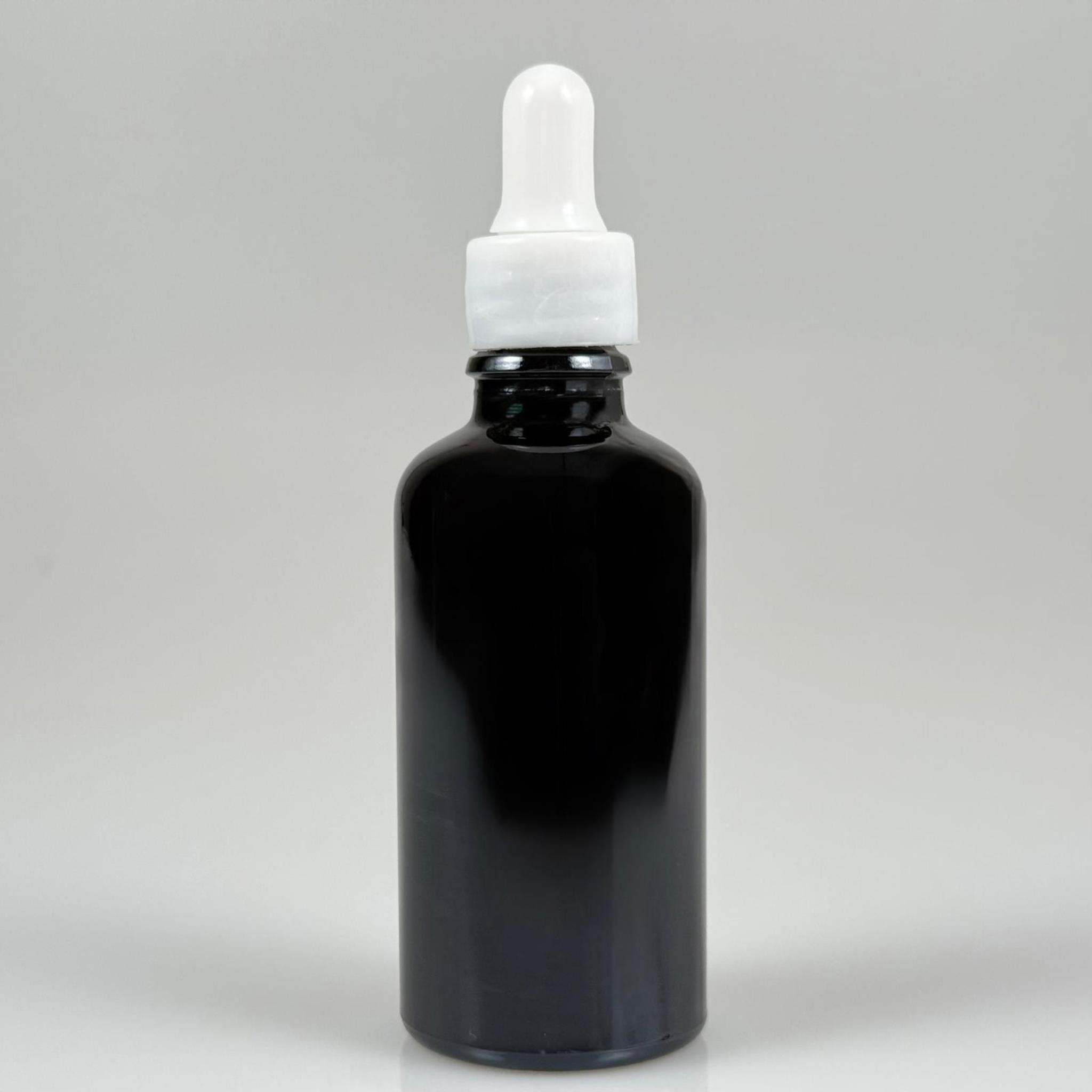 50 CC PARLAK SİYAH CAM DAMLALIKLI ŞİŞE - BEYAZ EMZİK + BEYAZ DÜZ KAPAK + CAM PİPET TAKIM - 50 ML PARLAK SİYAH DAMLALIKLI ŞİŞE SETİ