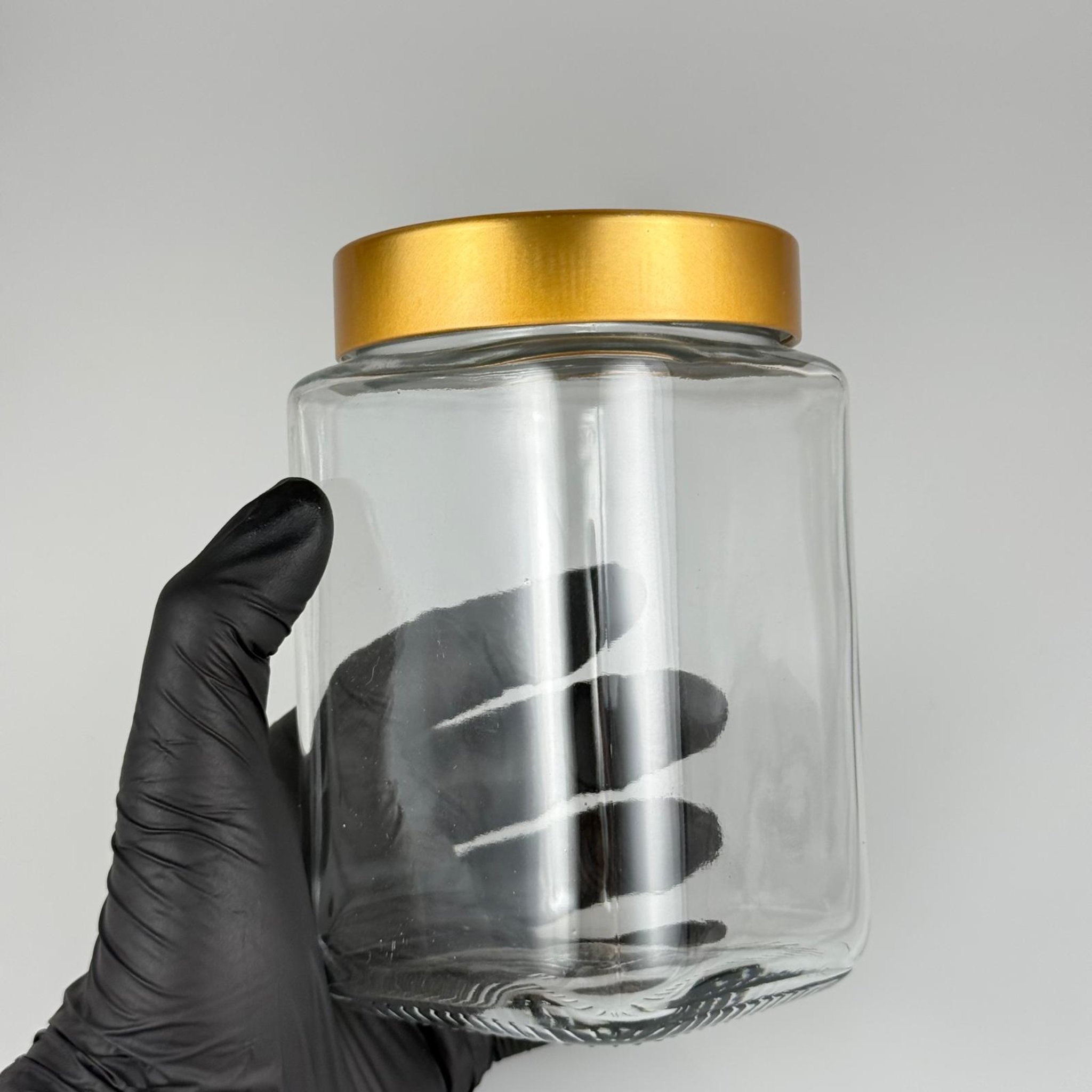 720 CC CAM KARE KAVANOZ -  DERİN GOLD LÜKS METAL KAPAKLI - 720 ML CAM KAVANOZ - DERİN ETEK KAPAKLI