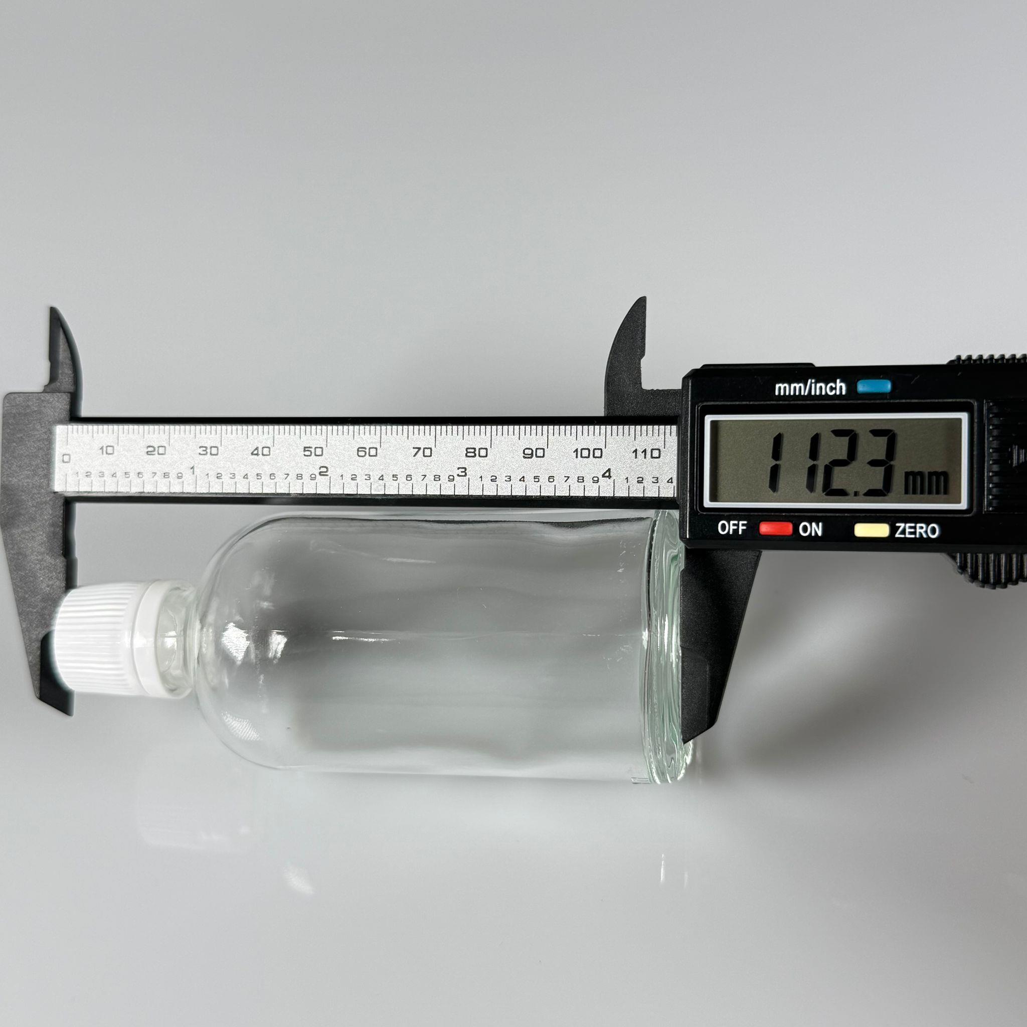 100 CC CAM ŞEFFAF KİLİTLİ, KENDİNDEN CONTALI BEYAZ KAPAKLI - 100 ML DAR AĞIZLI İLAÇ ŞİŞESİ