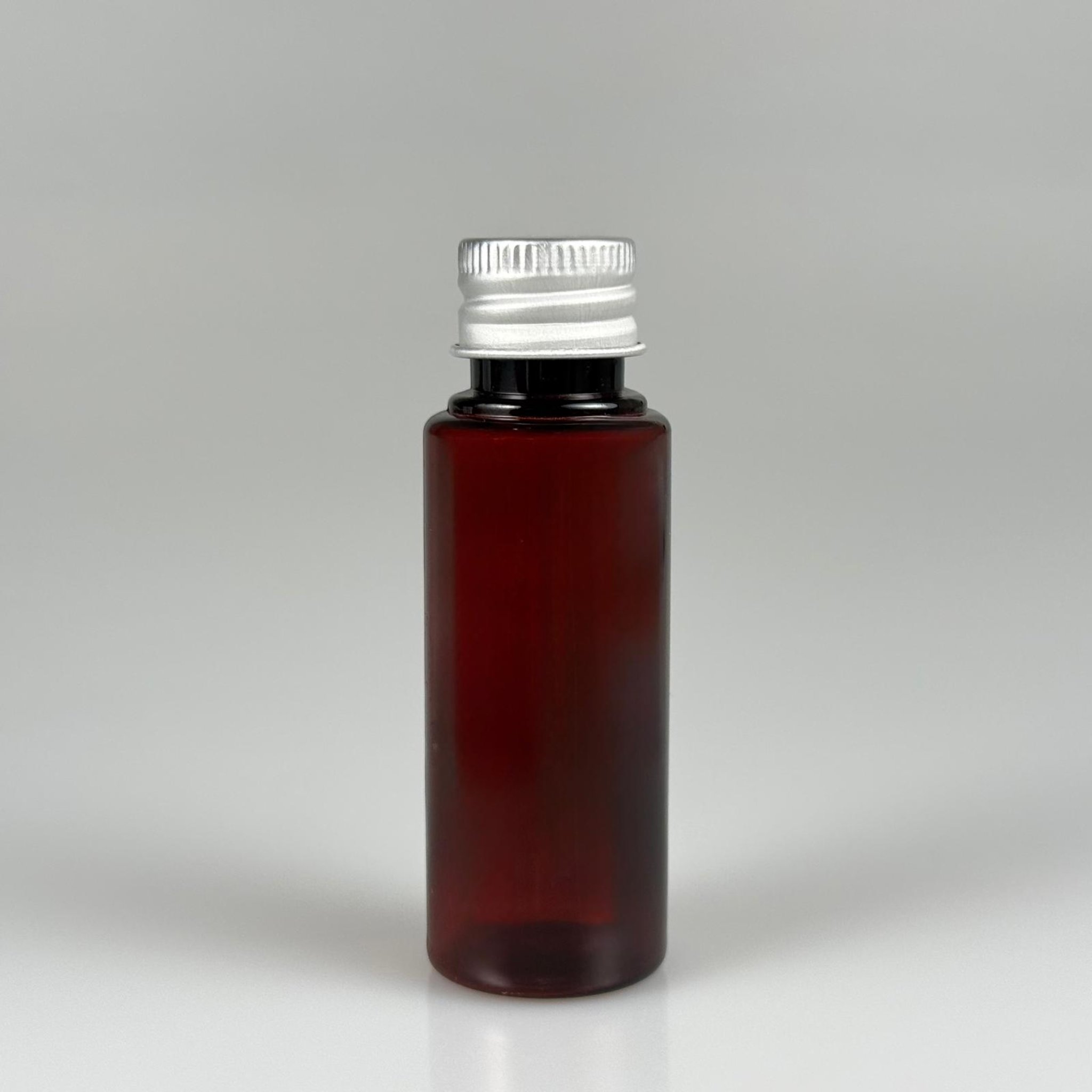 30 CC PET AMBER SHOT ŞİŞE - KÖPÜK CONTALI GÜMÜŞ ALÜMİNYUM METAL KAPAKLI TAKIM - 30 ML KAHVERENGİ PLASTİK ŞİŞE