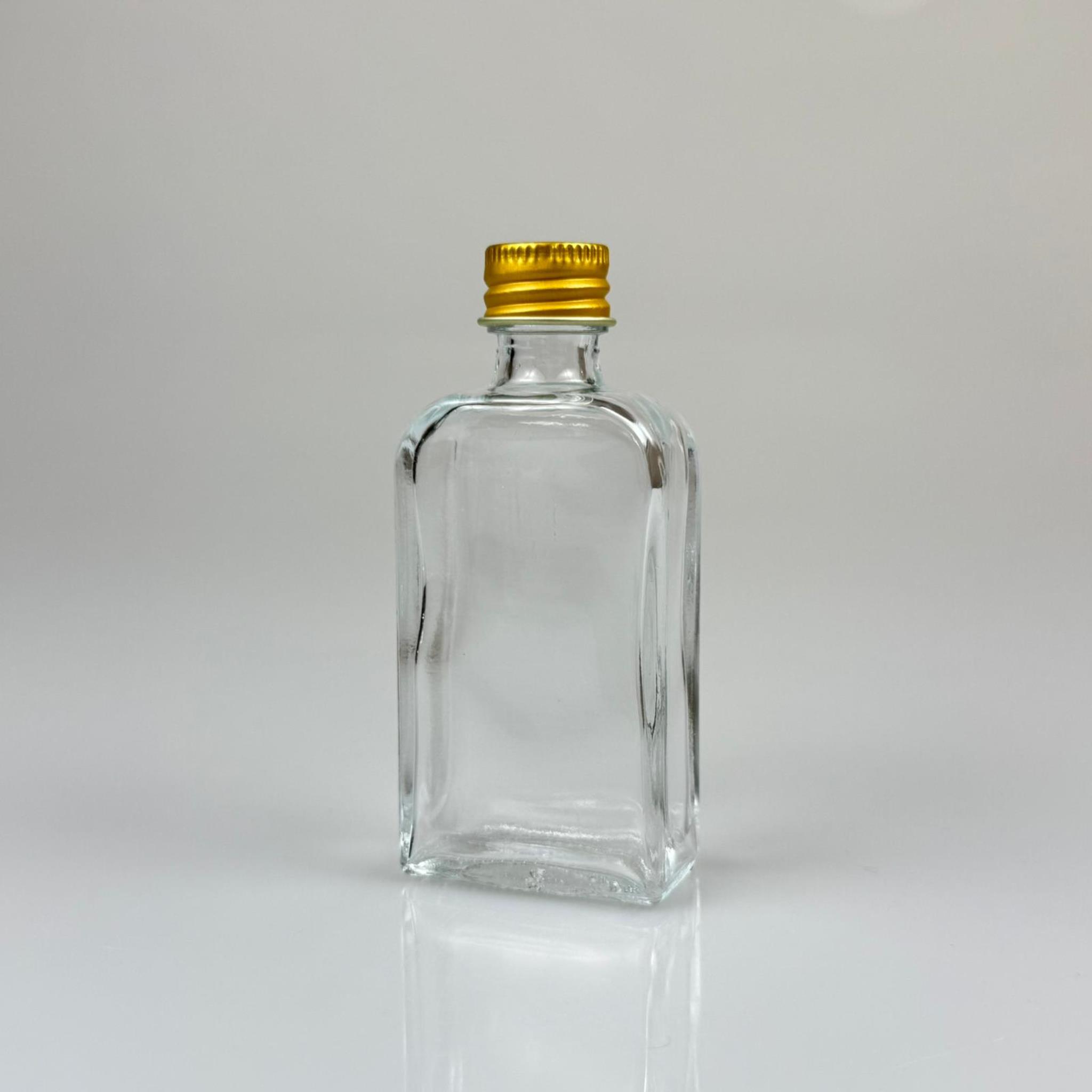 50 CC YASSI DİKDÖRTGEN CAM ŞİŞE - GOLD METAL KAPAKLI - 50 ML PRESTİJLİ ŞİŞE