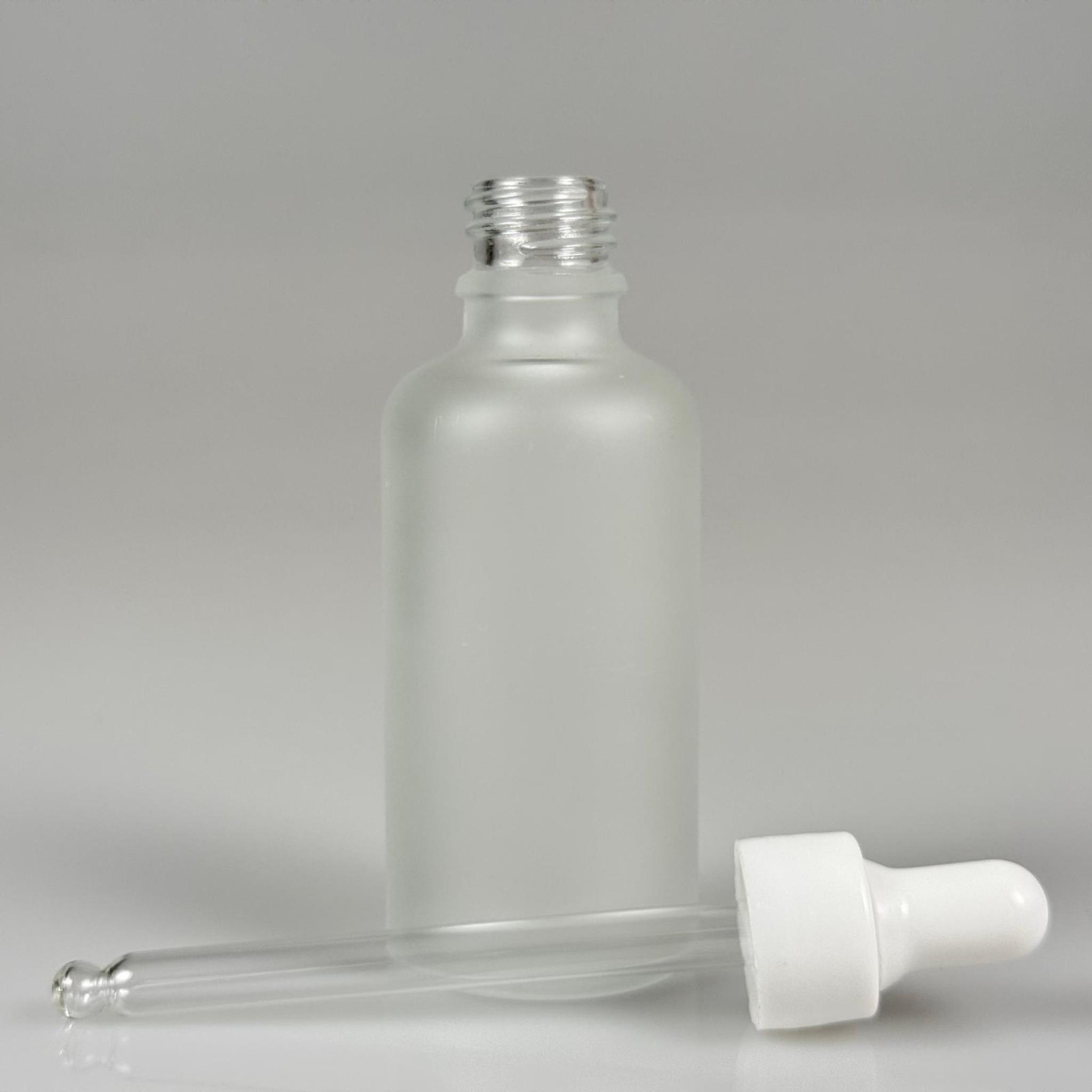 50 CC BUZLU CAM DAMLALIKLI ŞİŞE - BEYAZ EMZİK + BEYAZ DÜZ KAPAK + CAM PİPET TAKIM - 50 ML BUZLU DAMLALIKLI ŞİŞE SETİ