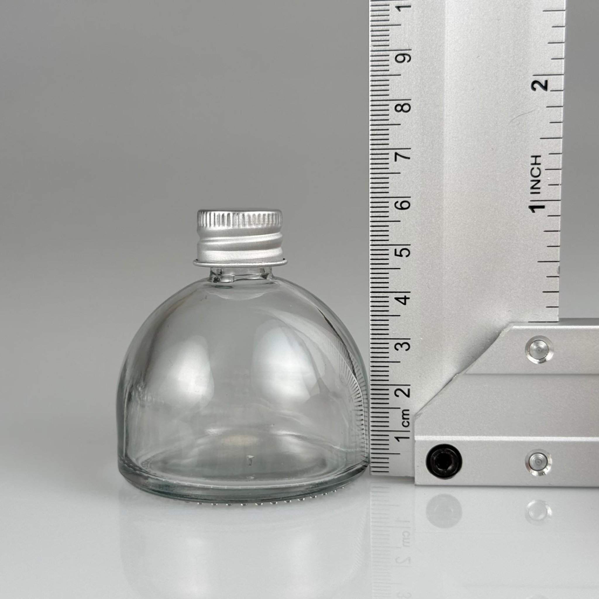 50 CC KUBBE CAM ŞİŞE + GÜMÜŞ ALÜMİNYUM METAL KAPAKLI TAKIM - 50 ML ŞEFFAF CAM ŞİŞE