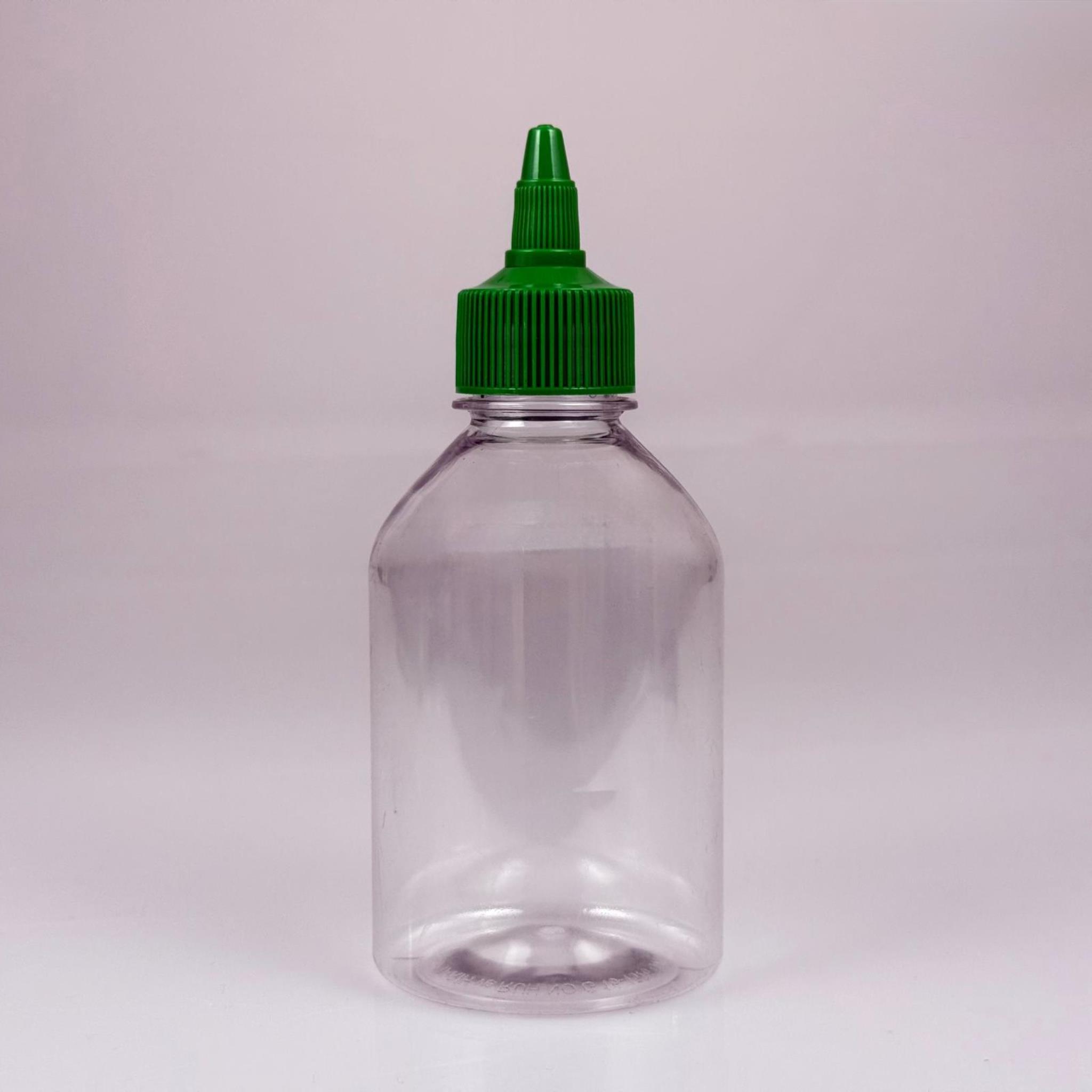 ZEYTİNYAĞI, SOS, ACI SOS, SİRKE, SRIRACHA VB BOŞ ŞİŞELERİ - YEŞİL SİVRİ TWİST AKITICI KAPAK + 250 ML TOMBUL ŞEFFAF PET PLASTİK ŞİŞE TAKIM