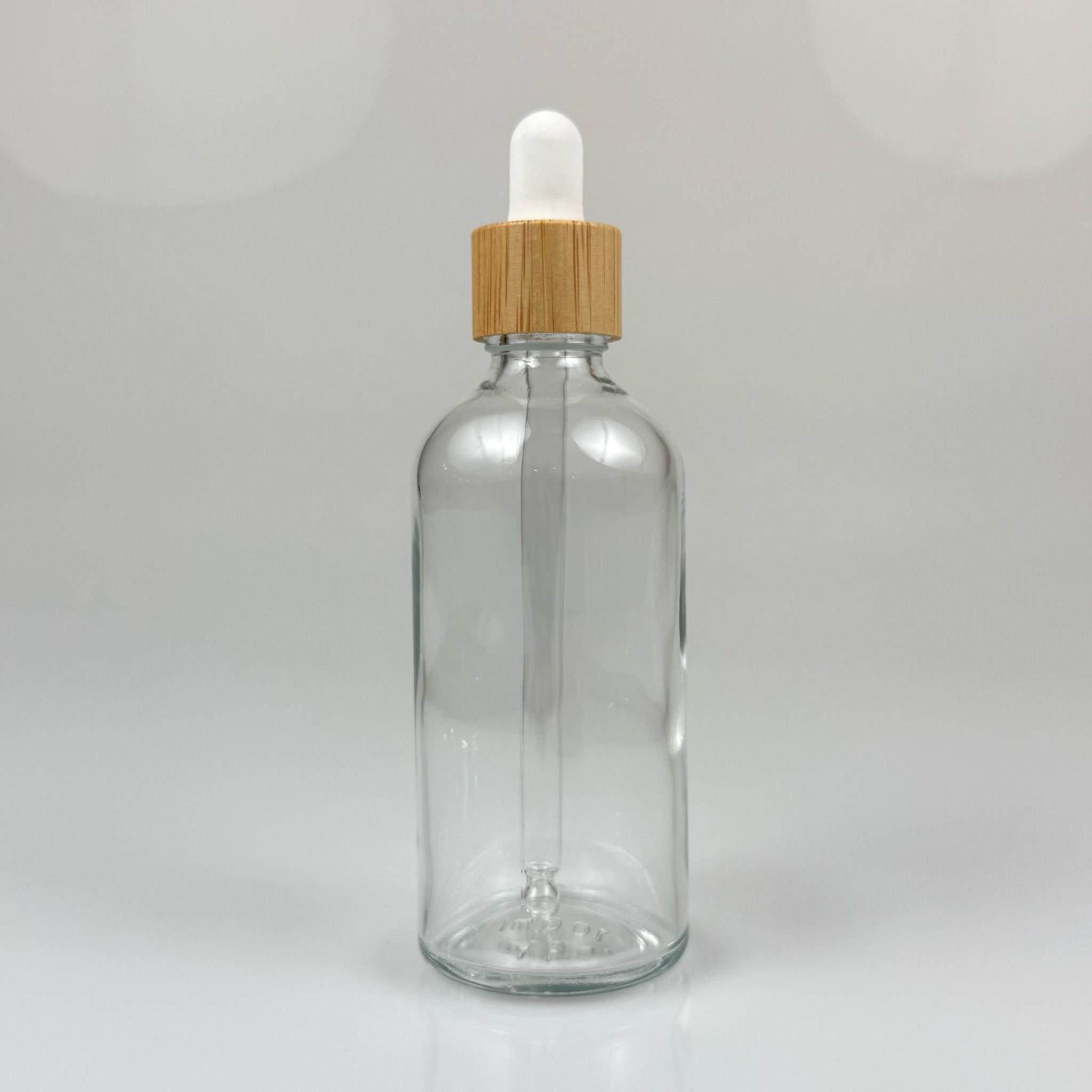 100 CC ŞEFFAF CAM DAMLALIKLI ŞİŞE - BEYAZ EMZİK - BAMBU AHŞAP KAPAK - 100 ML BAMBU KAPAKLI CAM DAMLALIKLI ŞİŞE