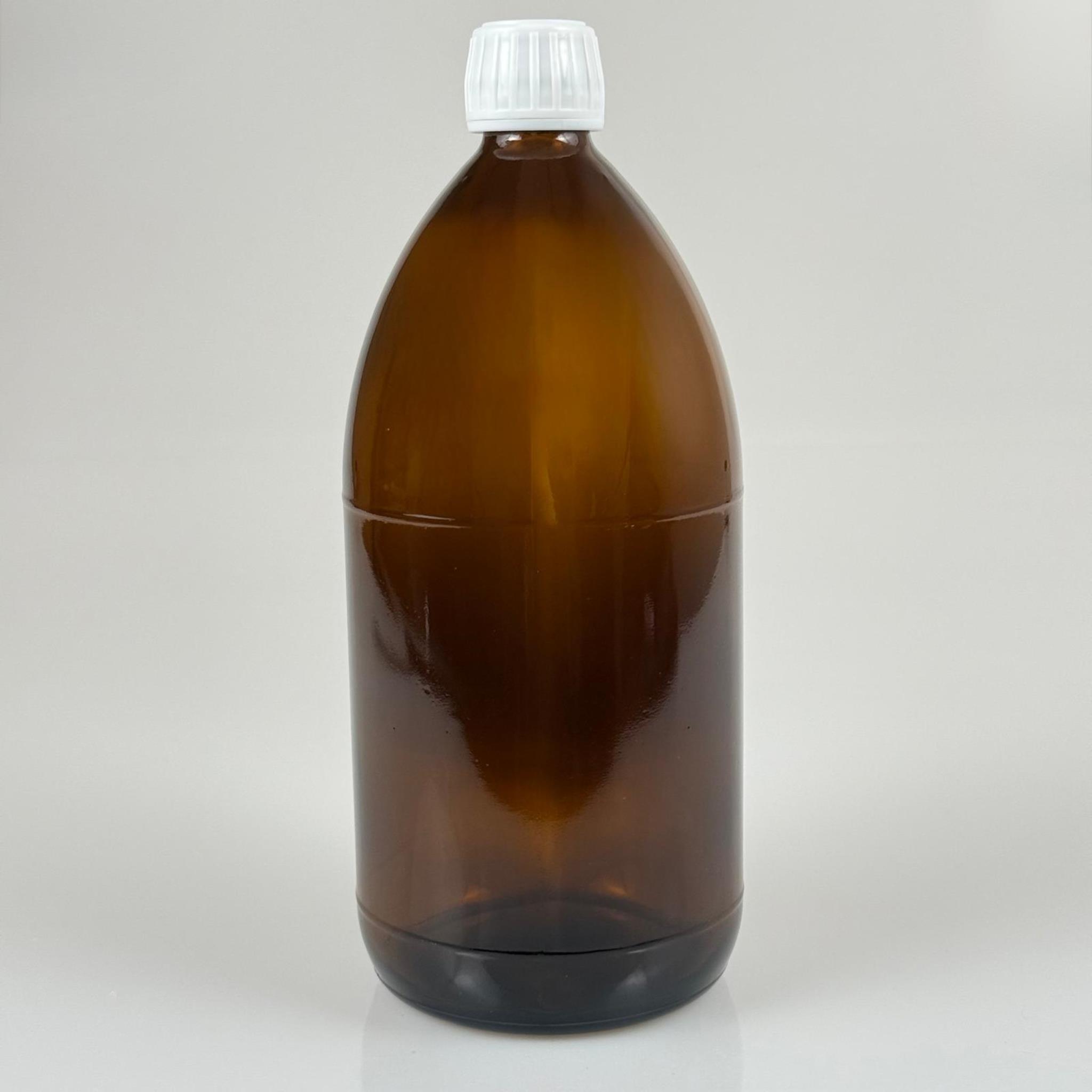 1000 CC AMBER TOMBUL ÖZEL SERİ CAM ŞİŞE - BEYAZ KİLİTLİ KAPAKLI - 1000 ML CAM ECZA ŞİŞESİ - KAHVERENGİ