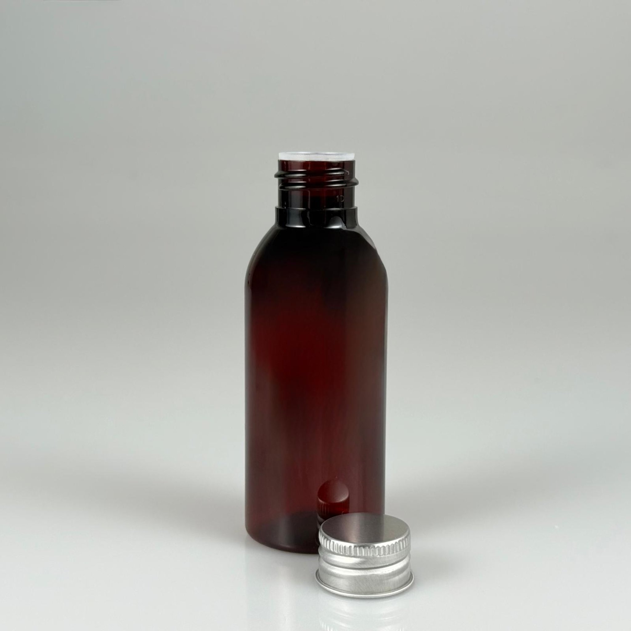 100 CC AMBER SERT MODEL PET ŞİŞE (24 AĞIZ) + KÖPÜK CONTALI GÜMÜŞ METAL ALÜMİNYUM KAPAK + KOLONYA TIPALI TAKIM - 100 ML KAPAKLI KAHVERENGİ KALIN PET ŞİŞELER