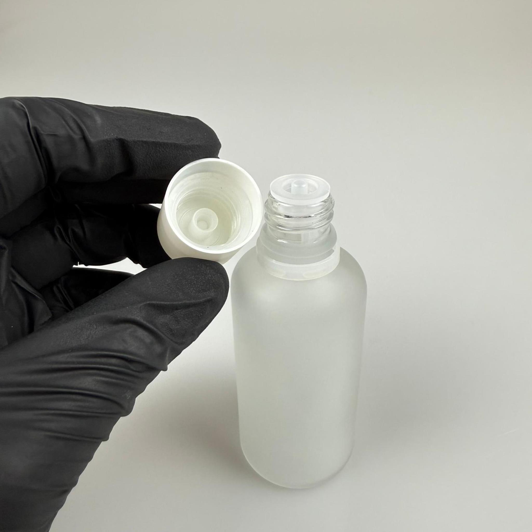 50 CC BUZLU CAM ŞİŞE + İÇTEN DAMLALIKLI ÇOCUK KİLİTLİ BEYAZ KAPAK - BUZLU 50 ML KİLİT KAPAKLI DAMLATMALI ŞİŞE