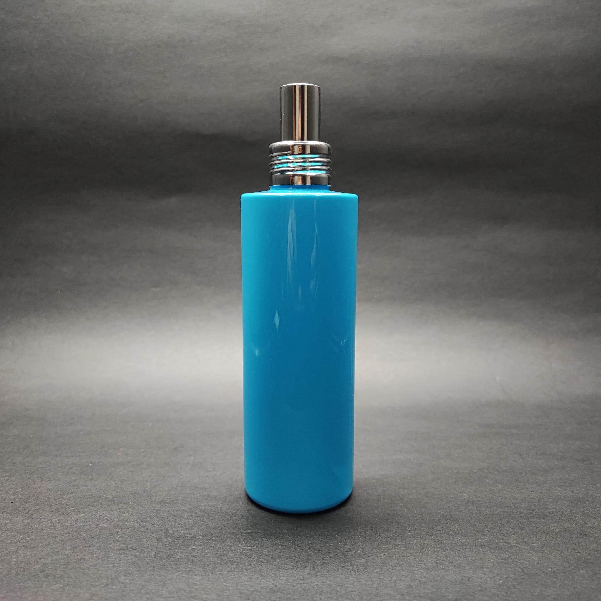 200 CC KÜT BOYUNLU UZUN SİLİNDİR PET ŞİŞE (24 GR) - GÜMÜŞ METAL SPREYLİ - 200 ML PLASTİK ŞİŞE - MAVİ