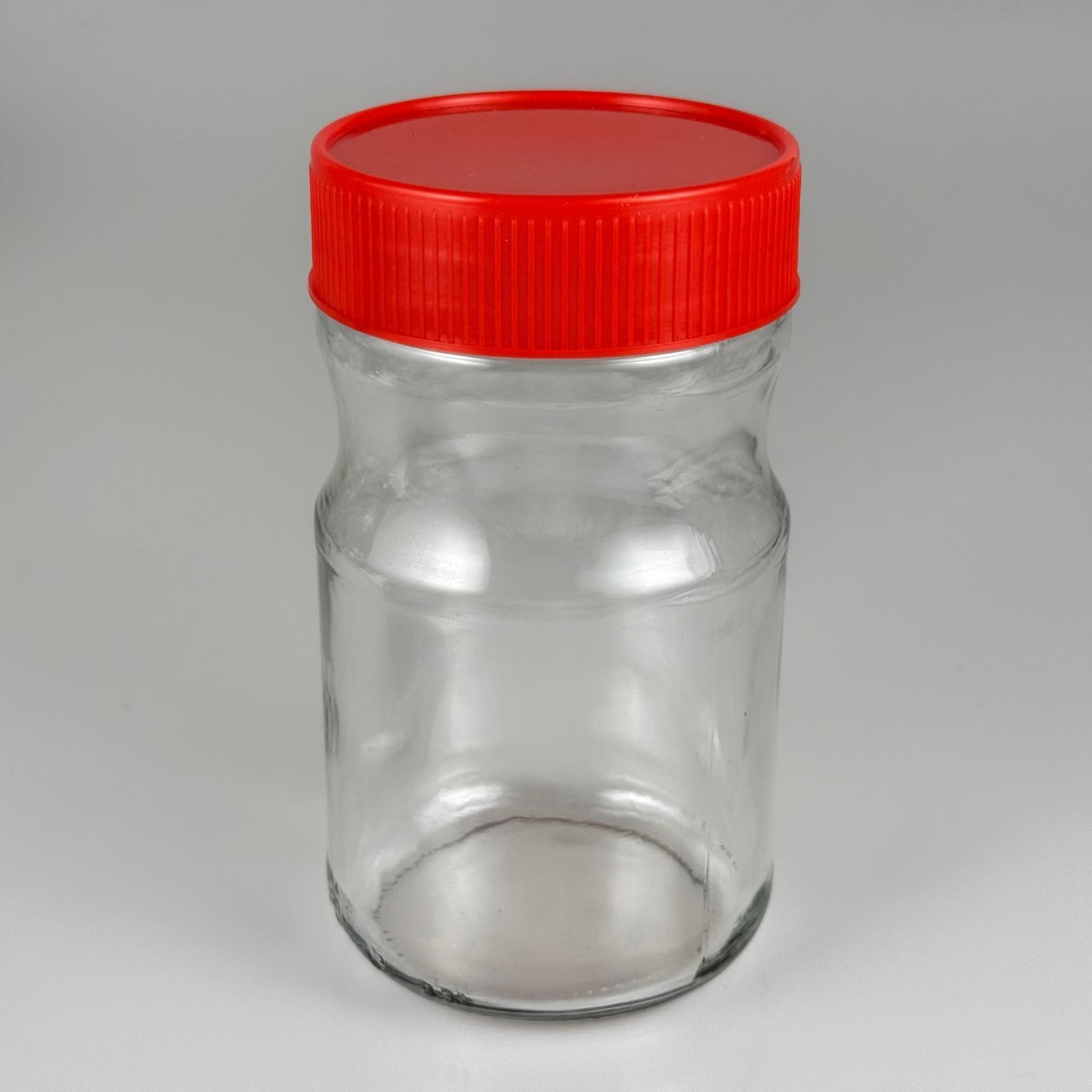 720 CC BOĞUMLU CAM KAVANOZ - KIRMIZI PLASTİK KAPAKLI - 720 ML BAL KAVANOZU