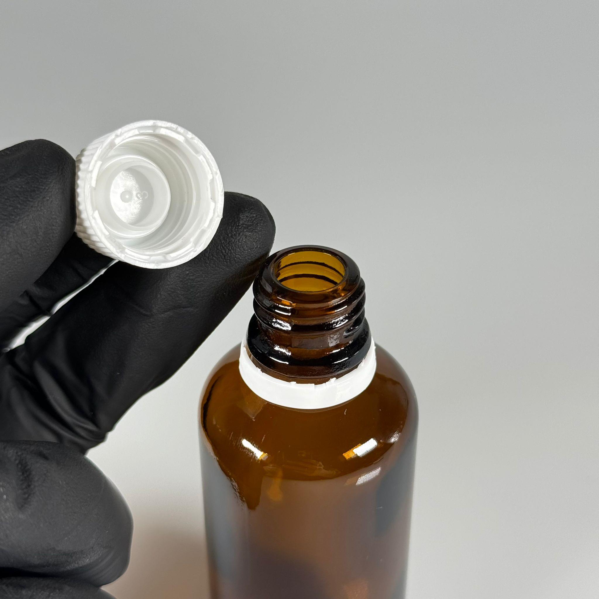 50 CC CAM AMBER KAHVERENGİ KİLİTLİ, KENDİNDEN CONTALI BEYAZ KAPAKLI - 50 ML DAR AĞIZLI İLAÇ ŞİŞESİ