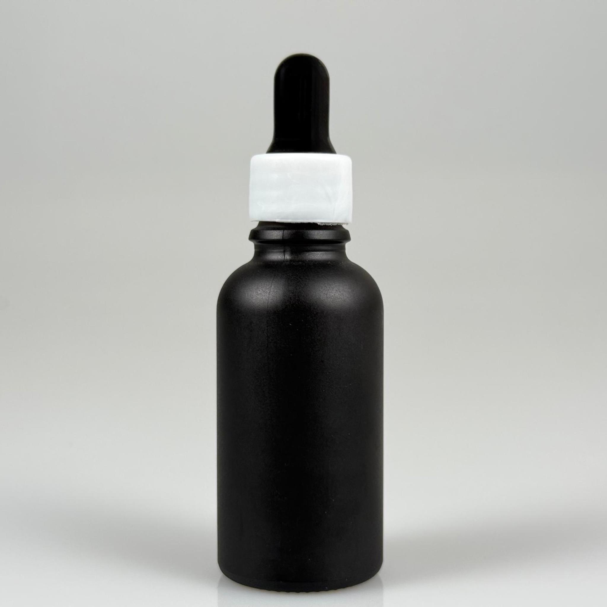 30 CC MAT SİYAH CAM DAMLALIKLI ŞİŞE - SİYAH EMZİK + BEYAZ DÜZ KAPAK + CAM PİPET TAKIM - 30 ML MAT SİYAH DAMLALIKLI ŞİŞE SETİ