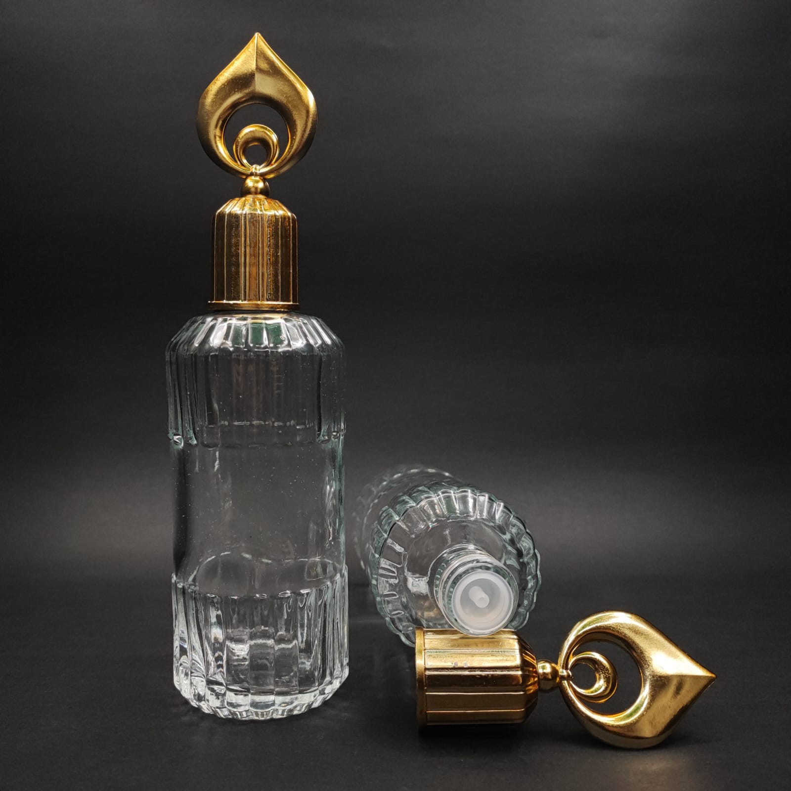 200 CC SİLİNDİR ZÜMRÜT MODEL CAM KOLONYA ŞİŞE - GOLD HİLAL KAPAKLI + TIPALI - 200 ML ZÜMRÜT CAM KOLONYA ŞİŞELERİ