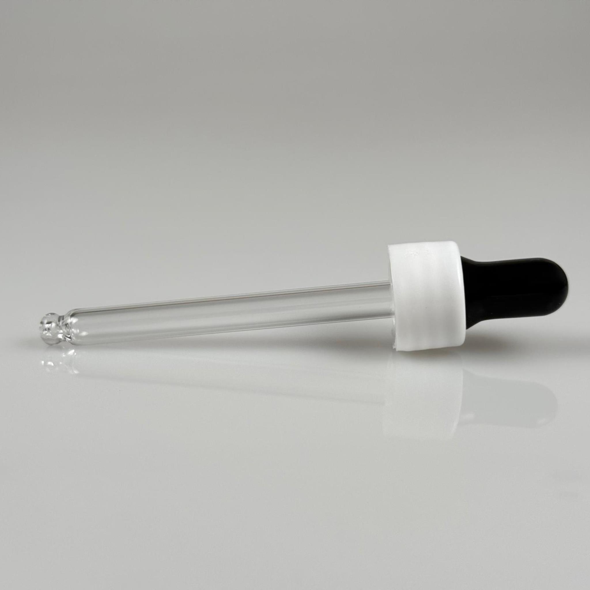 18 MM CAM DAMLALIKLI TAKIM - SİYAH EMZİK +  DELİKLİ PLASTİK DÜZ BEYAZ KAPAK + 84 MM CAM PİPET