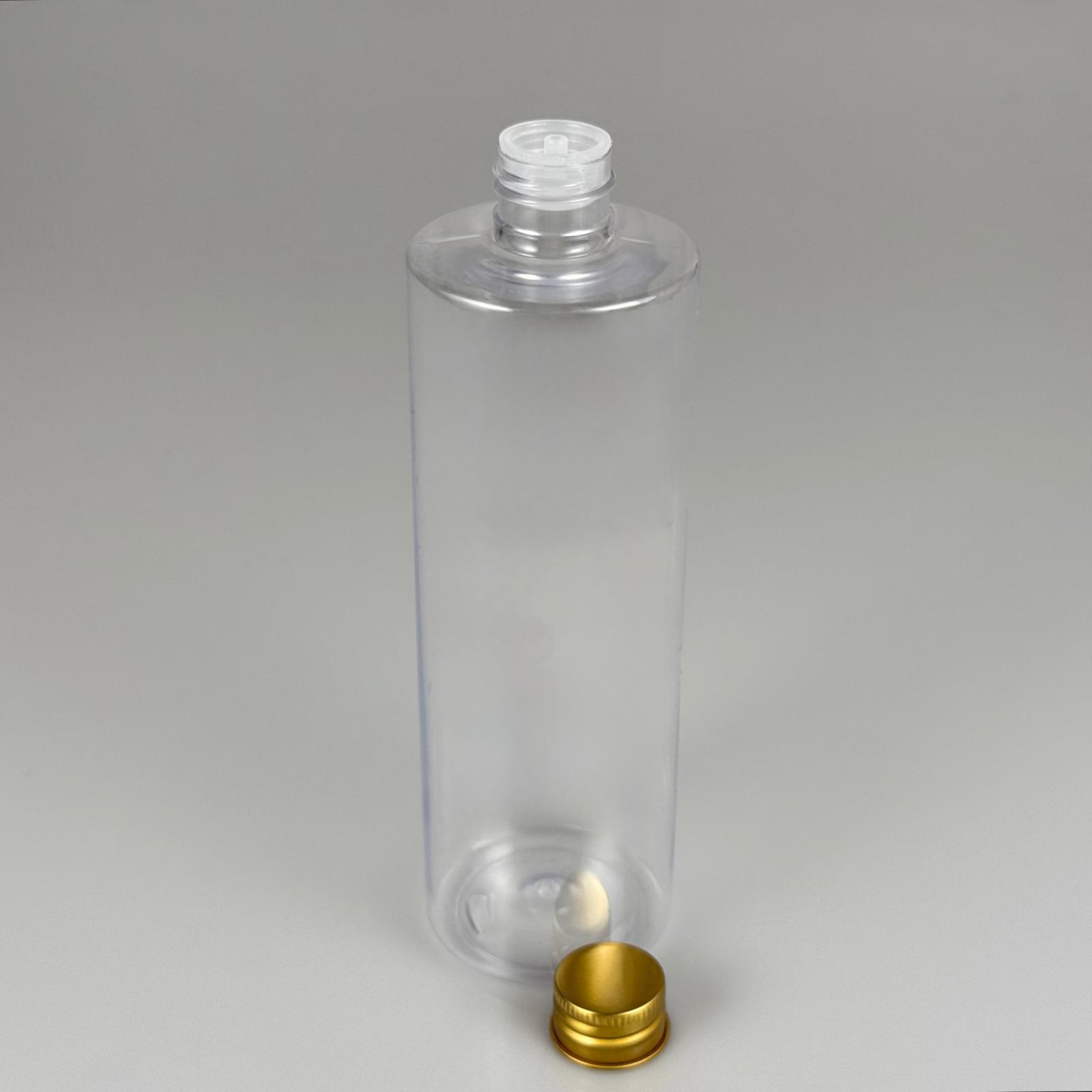 400 CC ŞEFFAF KÜT BOYUNLU SİLİNDİR PET ŞİŞE (30 GR - 24 AĞIZ ) + KÖPÜK CONTALI GOLD METAL ALÜMİNYUM KAPAKLI + KOLONYA TIPALI TAKIM - 400 ML KAPAKLI ŞEFFAF PLASTİK ŞİŞELER