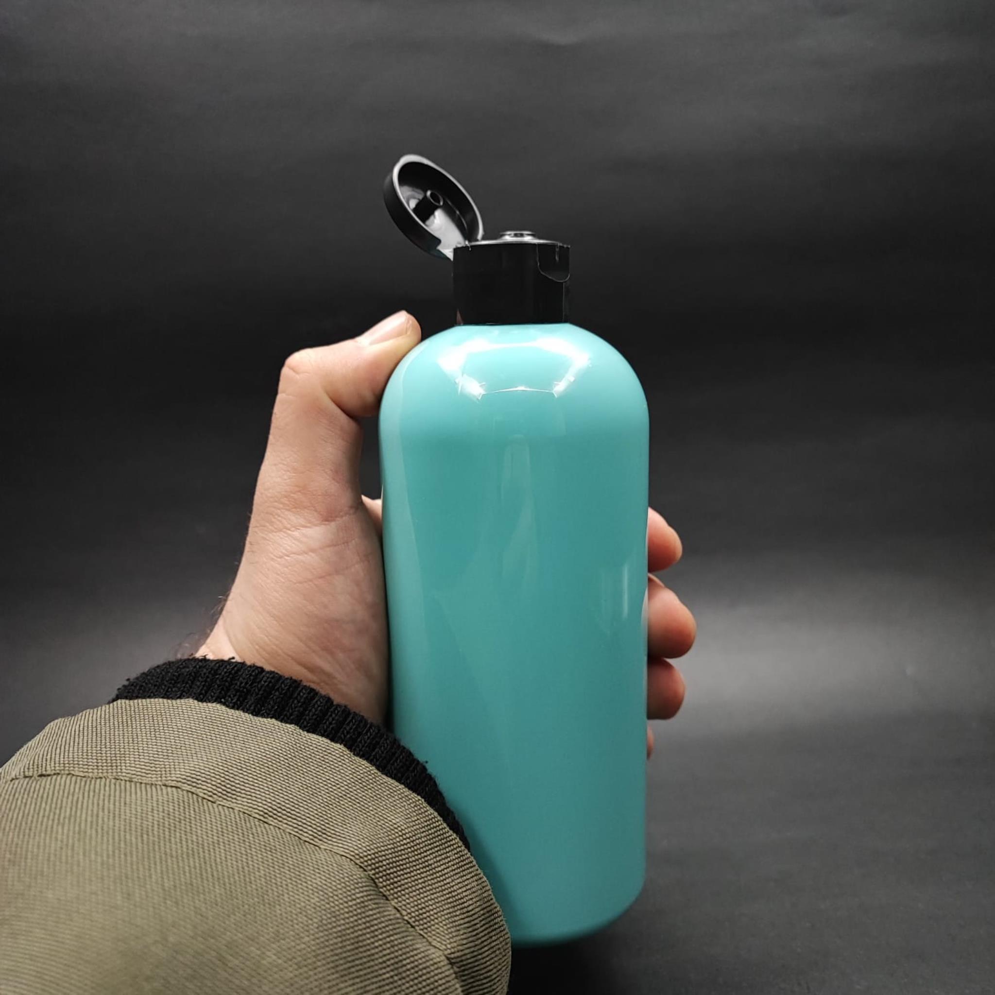 400 CC OVAL BOYUNLU SİLİNDİR PET ŞİŞE (30 GR) - SİYAH FLİPTOP ŞAMPUAN KAPAKLI - 400 ML PLASTİK ŞİŞE - TURKUAZ