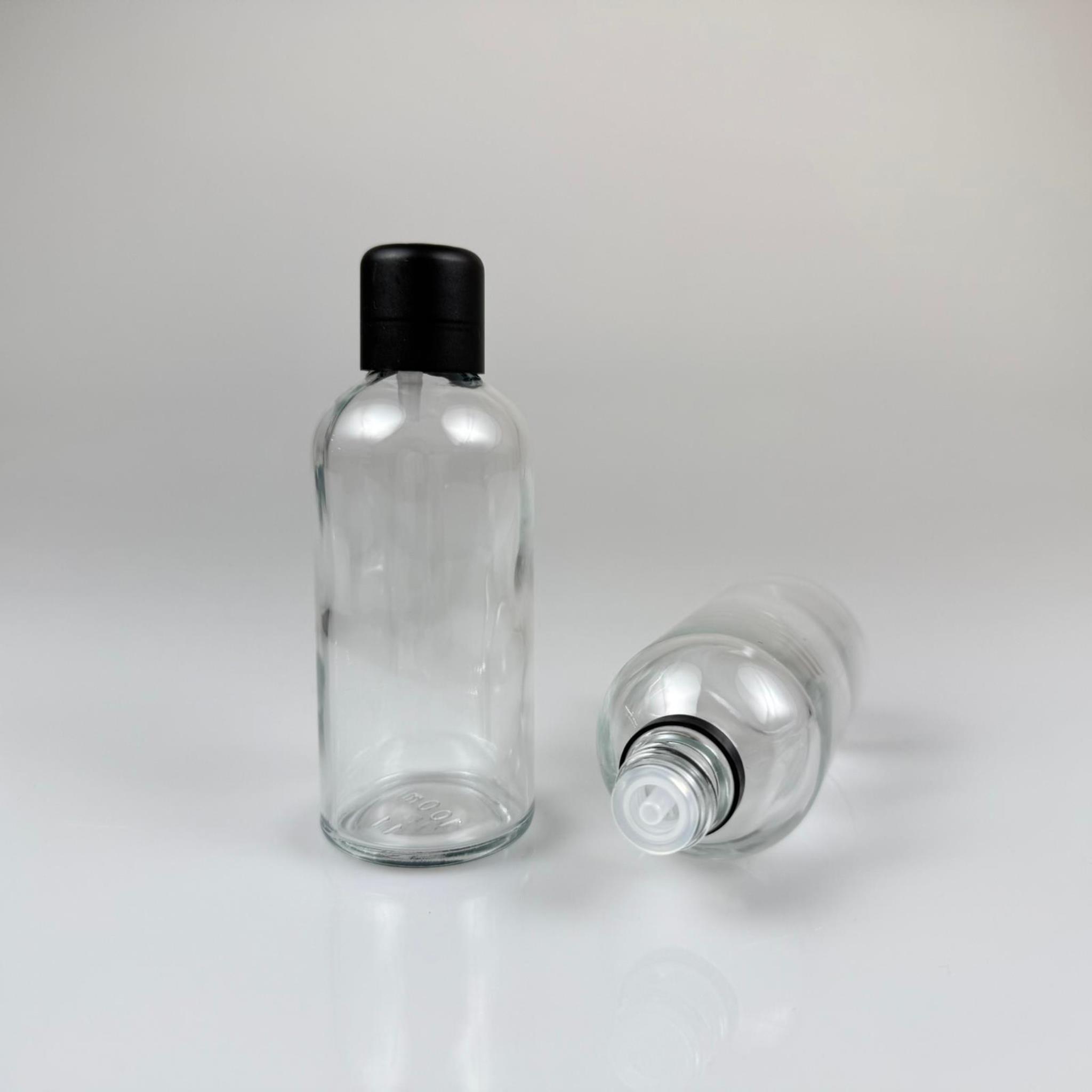100 CC ŞEFFAF CAM ŞİŞE + İÇTEN DAMLALIKLI ÇOCUK KİLİTLİ SİYAH KAPAK - SAYDAM 100 ML KİLİT KAPAKLI DAMLATMALI ŞİŞE
