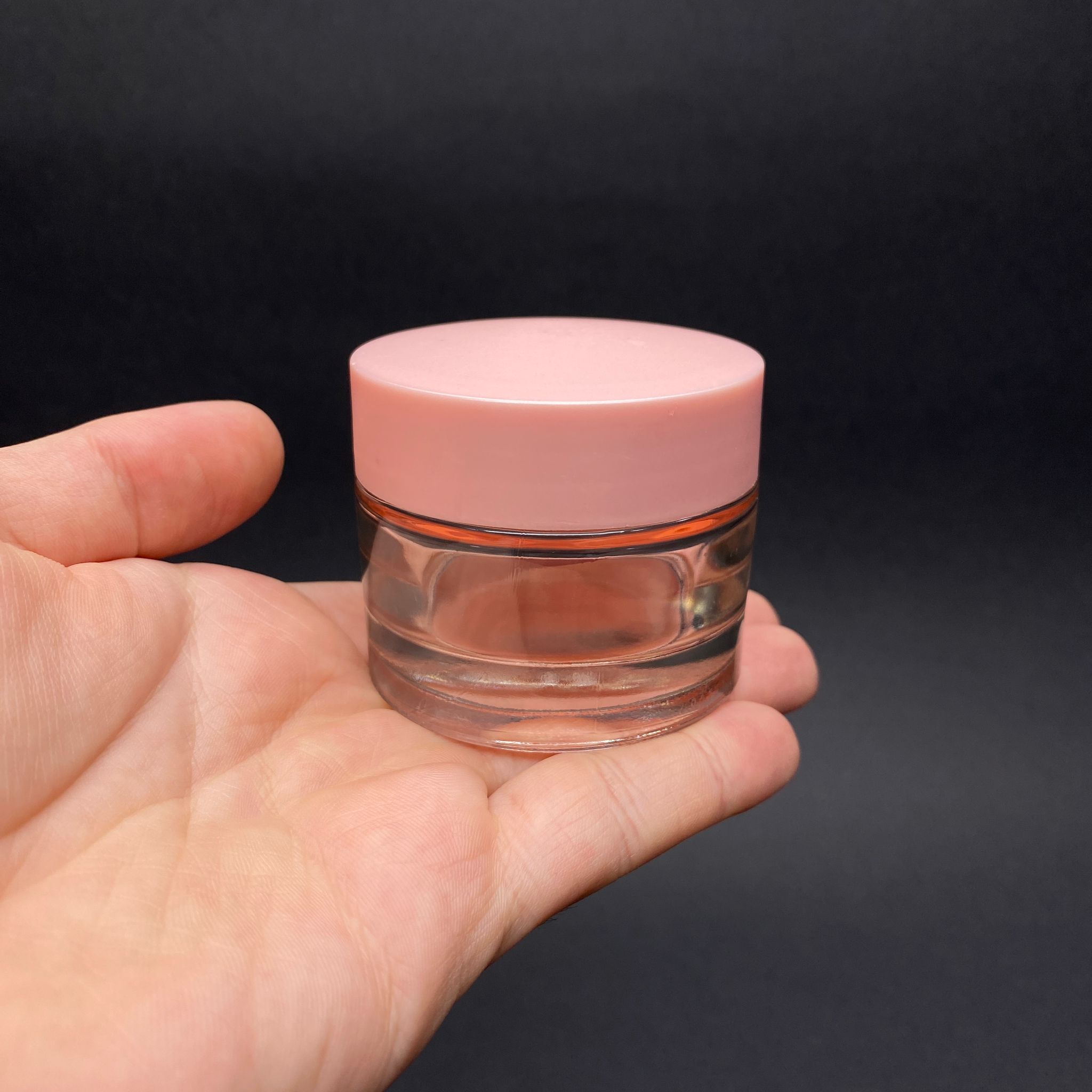 50 CC CAM KREM KAVANOZU - PEMBE PLASTİK KAPAKLI - 50 ML ŞEFFAF CAM KREM KAVANOZU