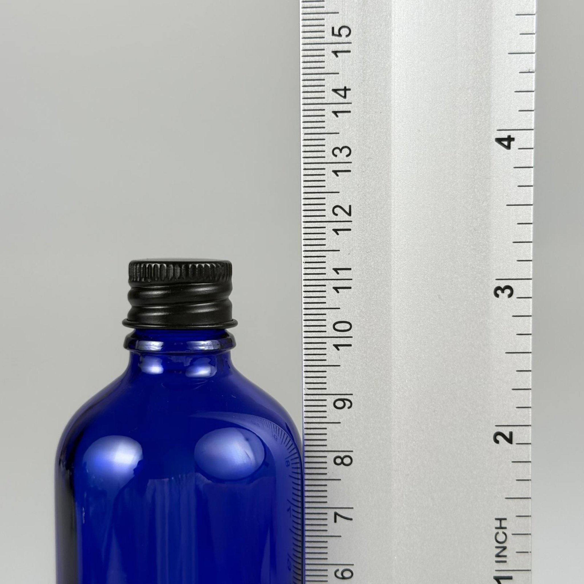 100 CC MAVİ CAM ŞİŞE + KÖPÜK CONTALI SİYAH ALÜMİNYUM METAL + KÖR TIPALI KAPAKLI TAKIM - 100 ML MAVİ CAM ŞİŞE