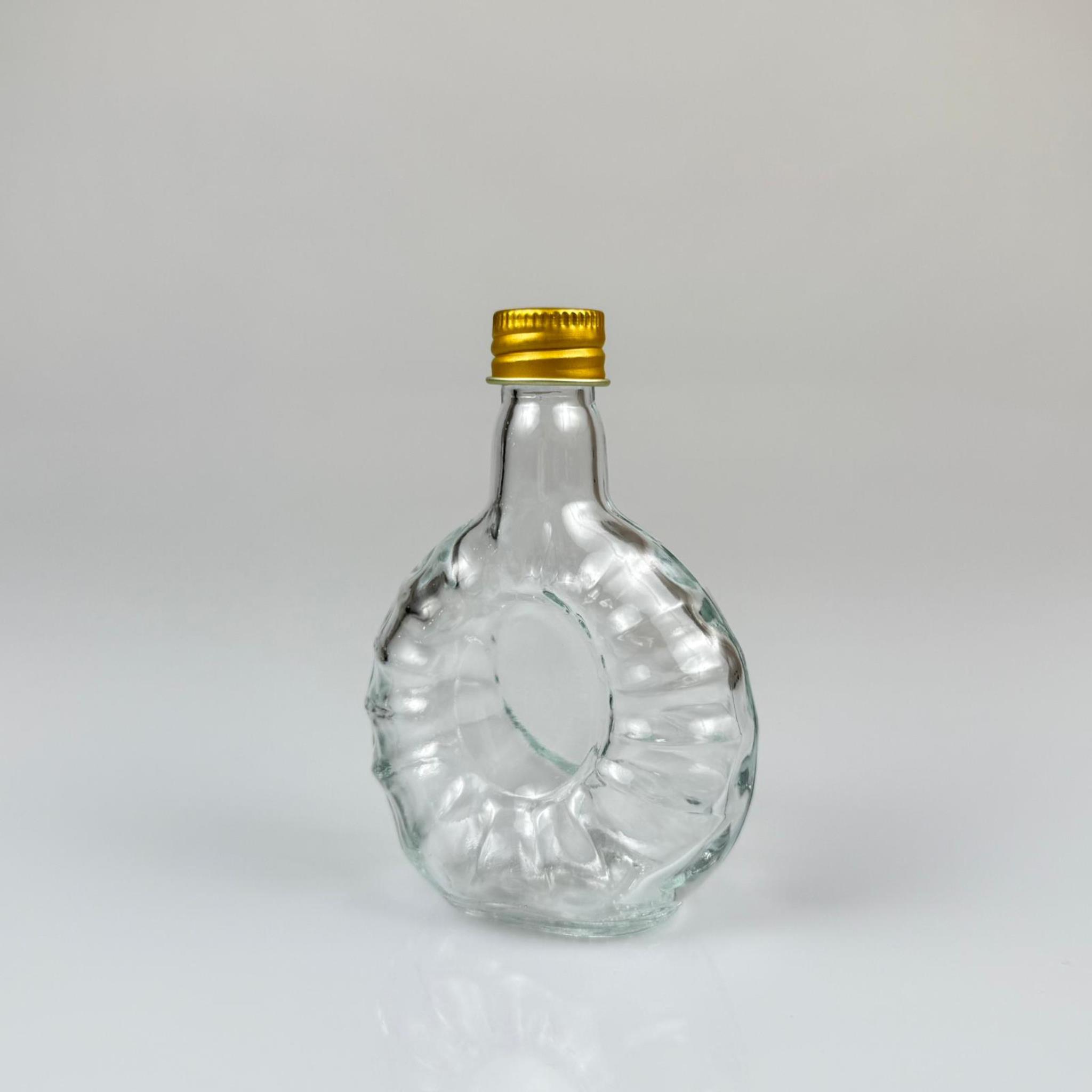 50 CC BOĞAZLI YASSI CAM ŞİŞE - GOLD METAL KAPAKLI - 50 ML PRESTİJLİ ŞİŞE