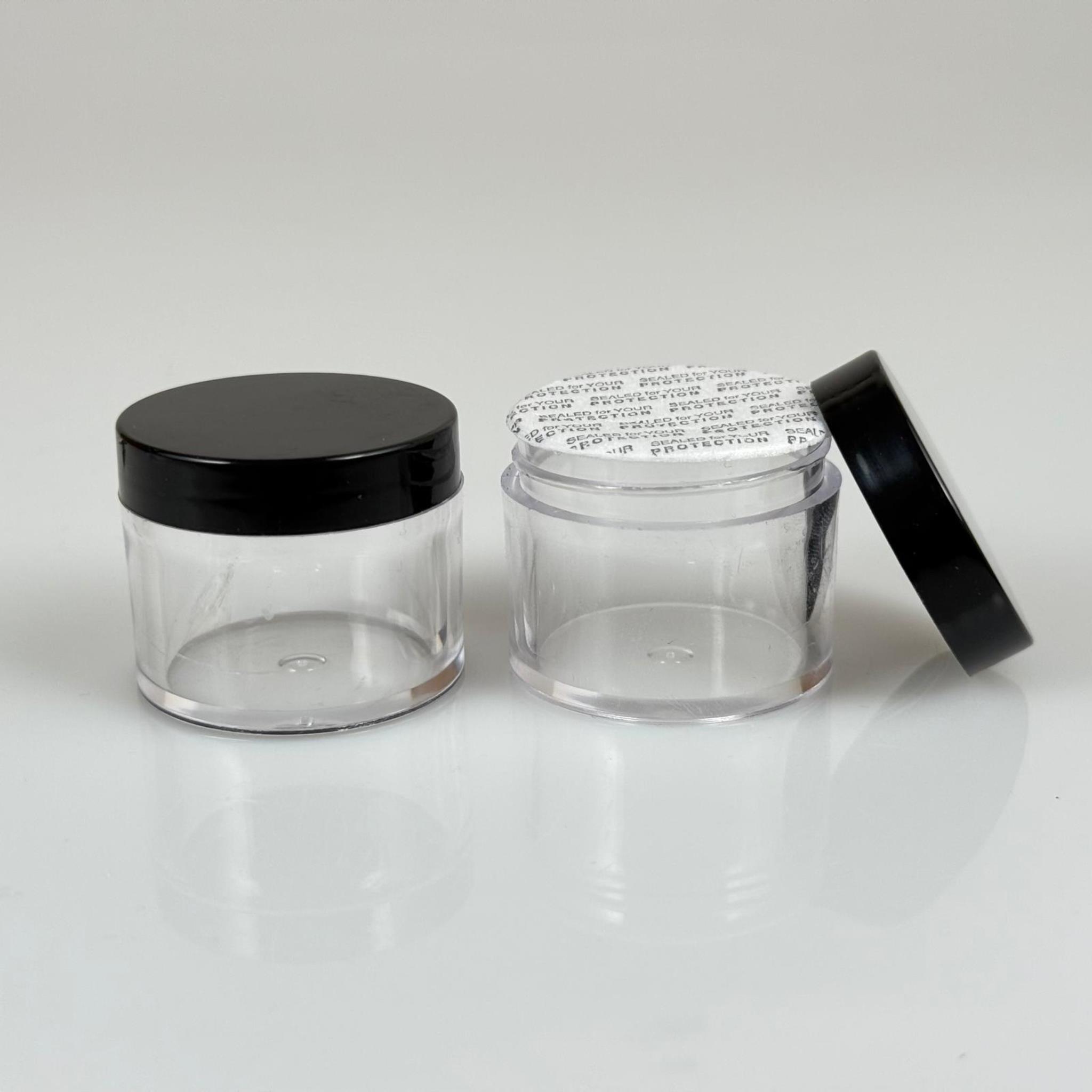 20 CC KRİSTAL KAVANOZ - SİYAH KAPAKLI + KENDİNDEN YAPIŞKANLI KÖPÜK CONTALI - 20 ML KREM KAVANOZ KALIN ŞEFFAF PLASTİK MİKA AKRİLİK