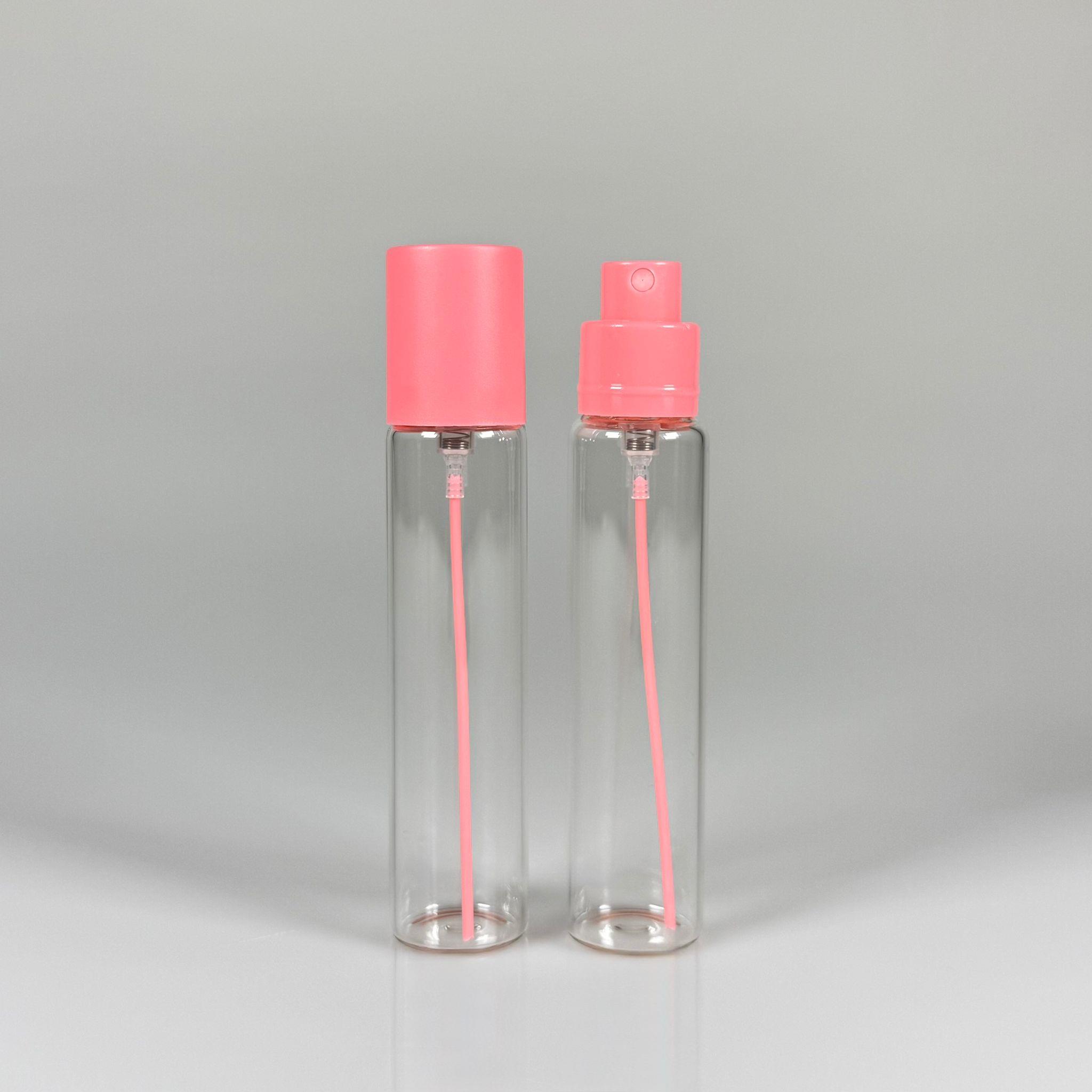 PARFÜM ŞİŞESİ 25 ML - 25 CC PARFÜM AMBALAJI VALFLİ (GEÇME AĞIZ) CAM KALEM PARFÜM İÇİN ŞİŞELERİ - PEMBE SPREY + KAPAKLI SET TAKIM