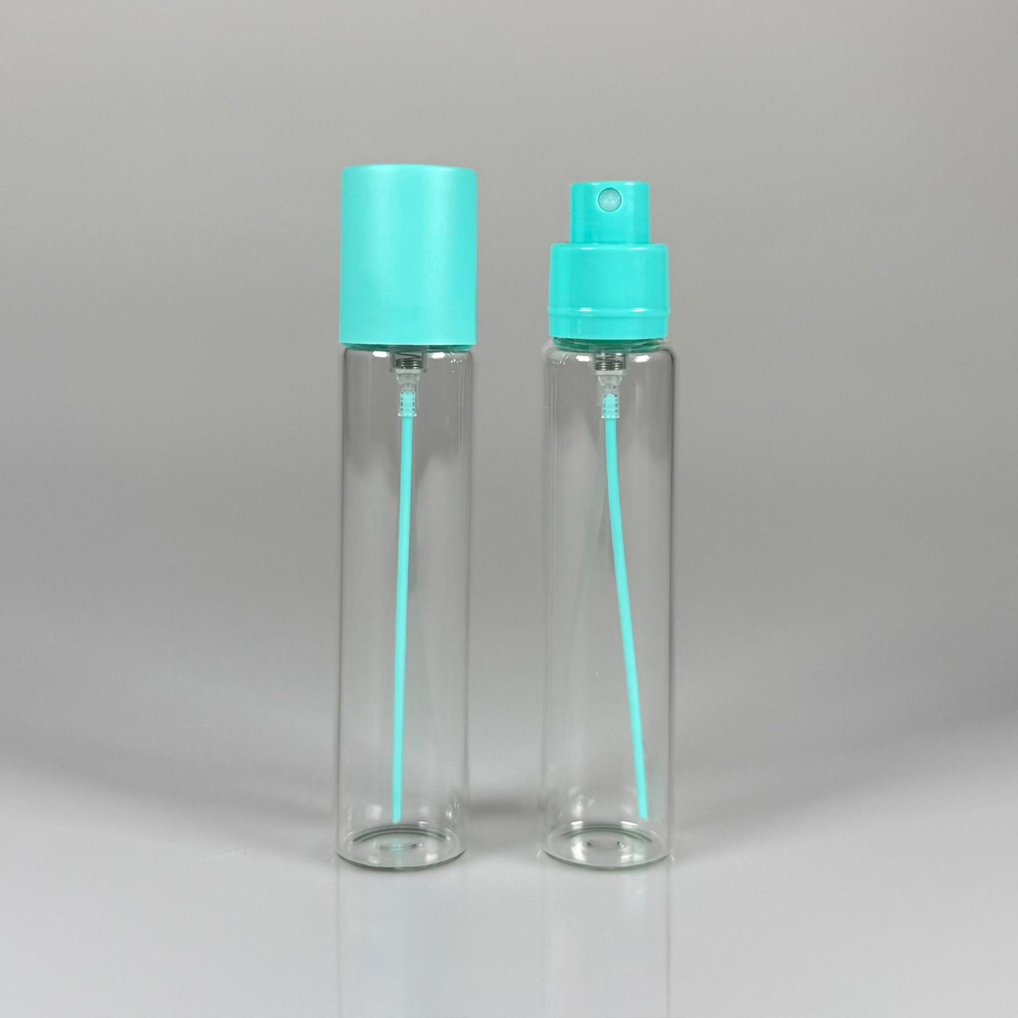 PARFÜM ŞİŞESİ 25 ML - 25 CC PARFÜM AMBALAJI VALFLİ (GEÇME AĞIZ) CAM KALEM PARFÜM İÇİN ŞİŞELERİ - TURKUAZ SPREY + KAPAKLI SET TAKIM