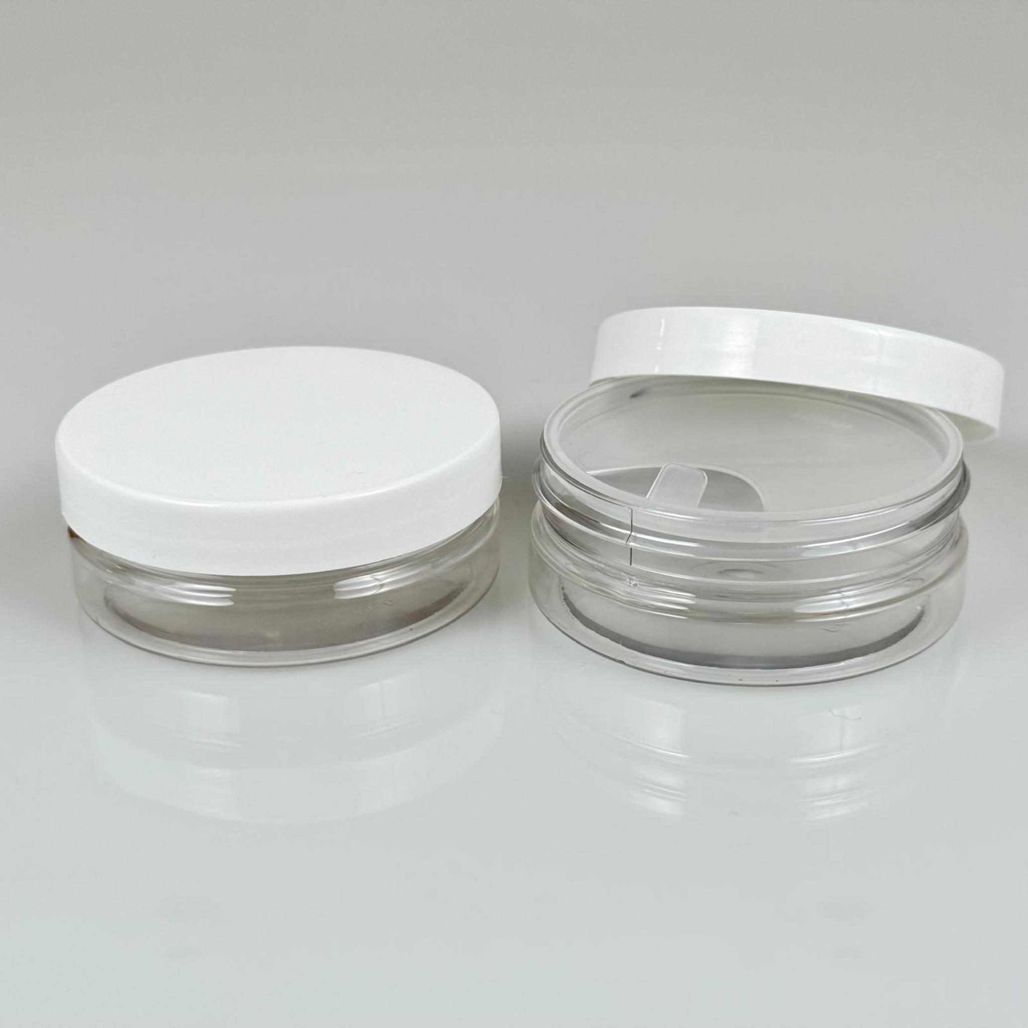 50 ML SERT PET KAVANOZ + BEYAZ PLASTİK KAPAK + İÇ TIPA - 50 CC KALIN ŞEFFAF PLASTİK KAVANOZ BEYAZ PLASTİK KAPAKLI İÇ TIPALI TAKIM - KREM KAVANOZLARI
