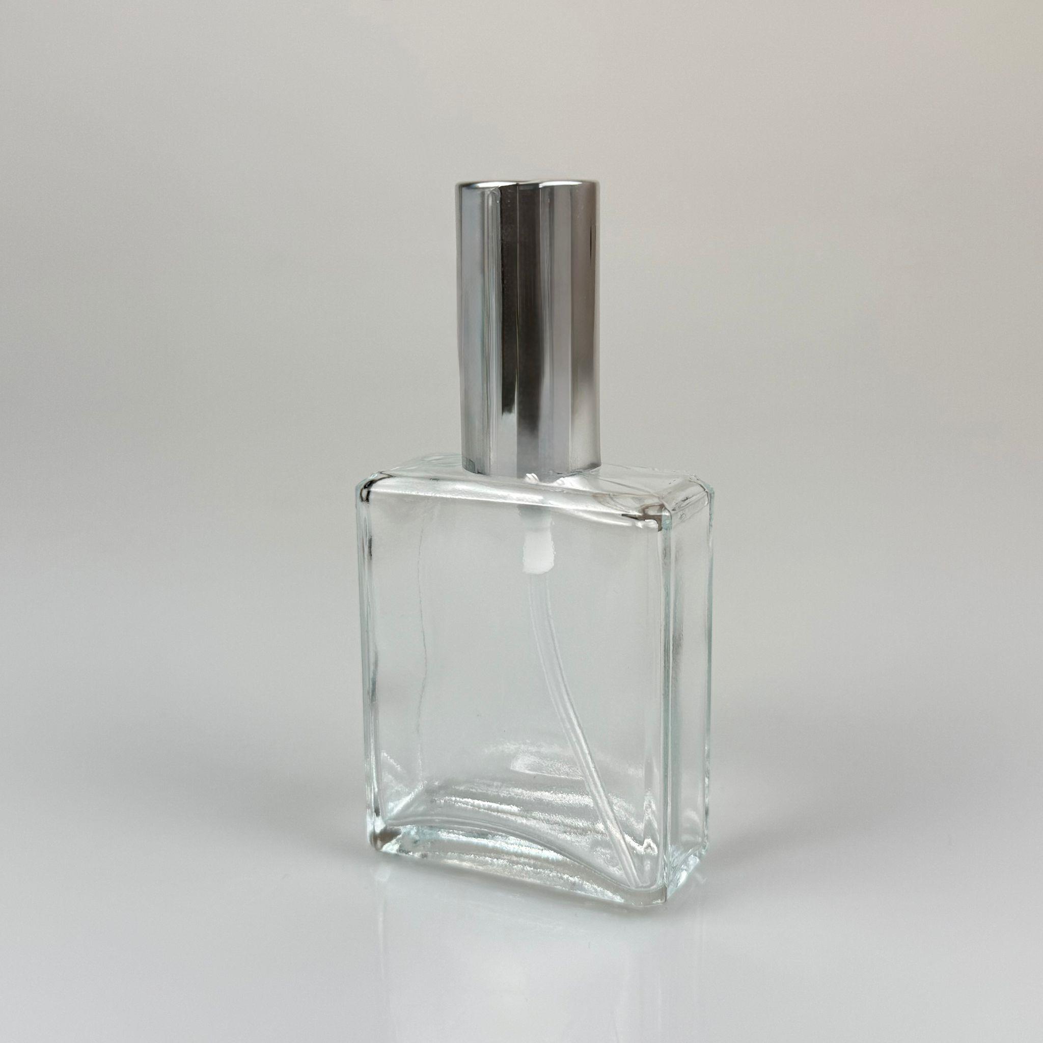 40 CC YASSI DİKDÖRTGEN KISA CAM ŞİŞE - VİDALI GÜMÜŞ SPREYLİ PARFÜM KOLONYA ŞİŞESİ TAKIM - 40 ML PRESTİJLİ ŞİŞE