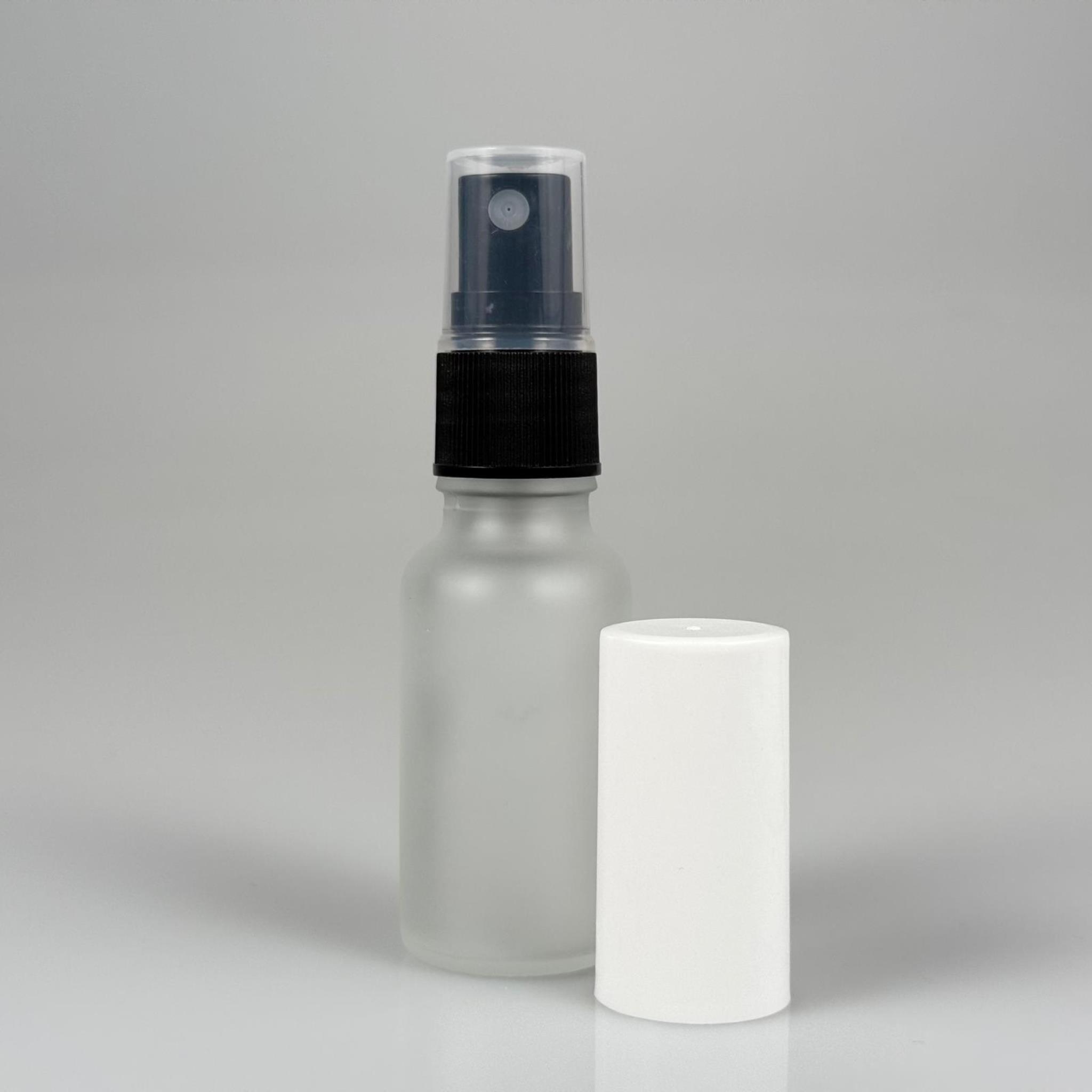 20 CC BUZLU CAM ŞİŞE - BEYAZ PLASTİK KAPAK - SİYAH SPREYLİ - 20 ML PARFÜM ŞİŞESİ