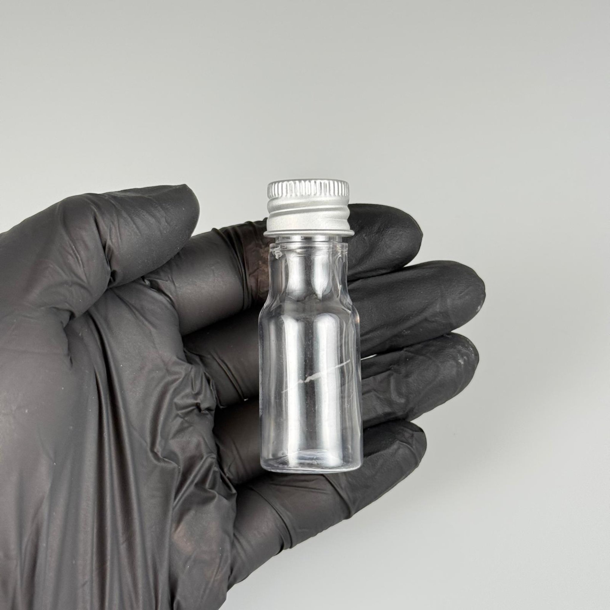 10 CC ŞEFFAF PET ŞİŞE + KÖPÜK CONTALI GÜMÜŞ ALÜMİNYUM METAL KAPAKLI + KÖR TIPALI TAKIM - 10 ML PLASTİK ŞİŞE (SİLME 15 CC)