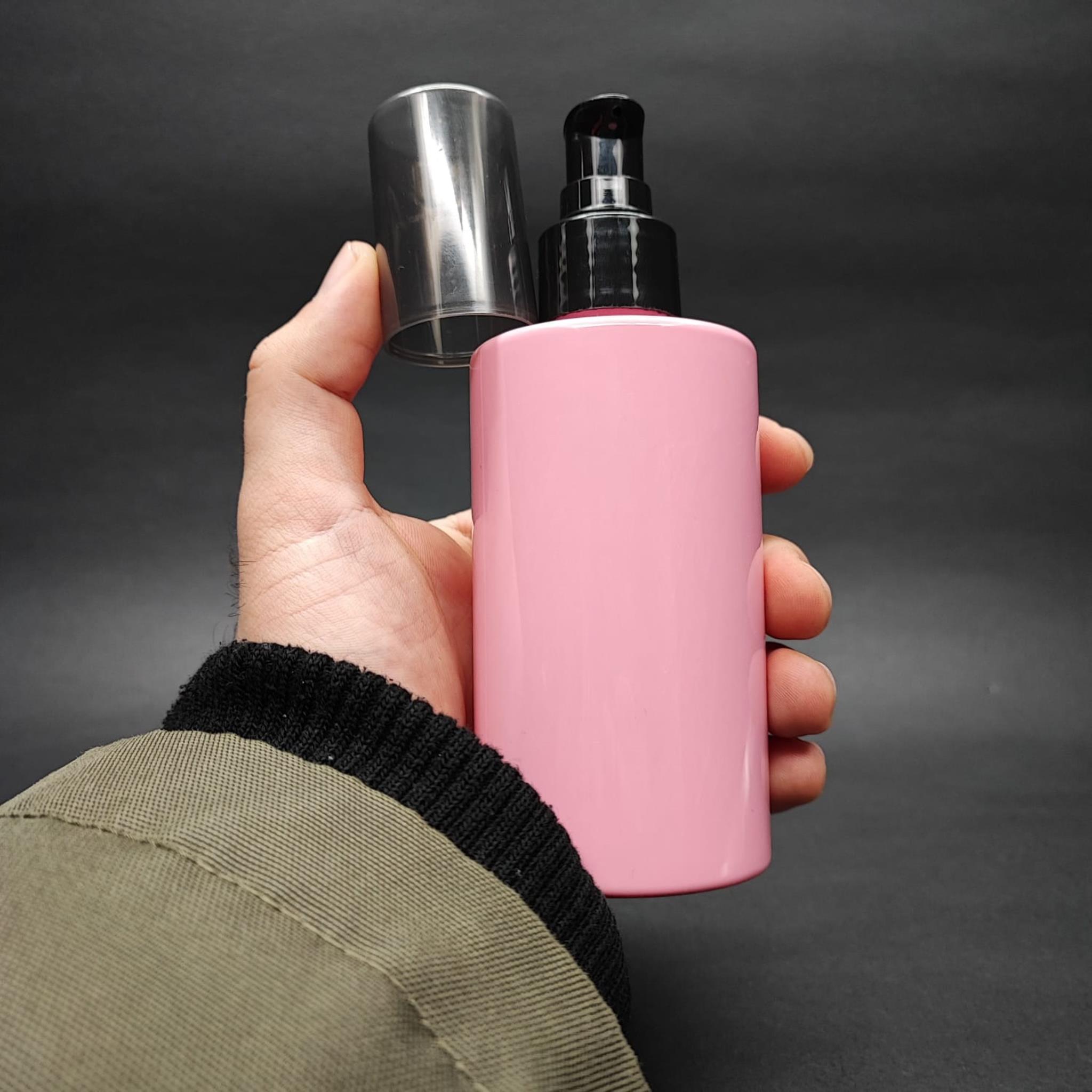 200 CC KÜT BOYUNLU SİLİNDİR PET ŞİŞE (24 GR) - SİYAH LOSYON POMPALI - 200 ML PLASTİK ŞİŞE - PEMBE