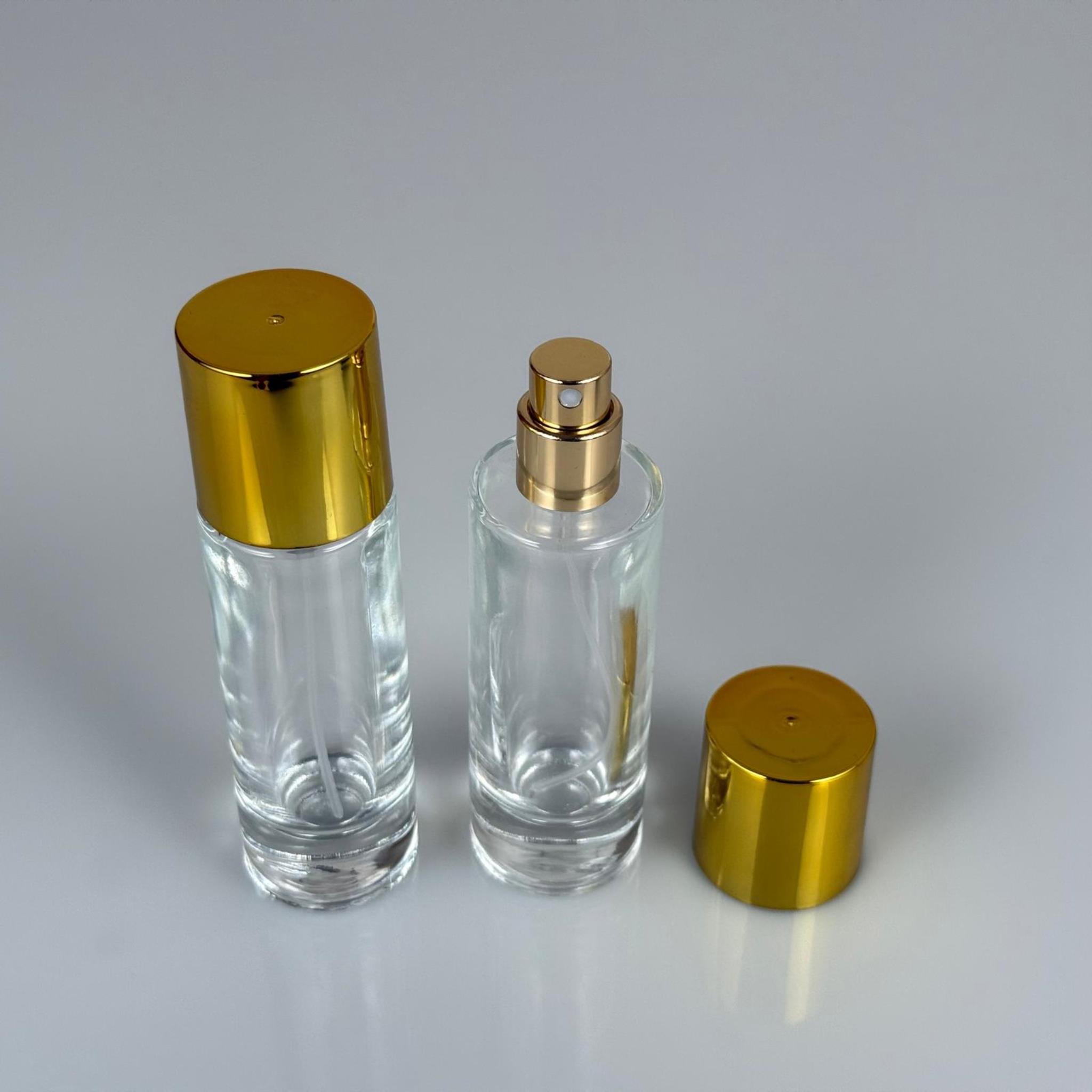 30 ML SİLİNDİR UZUN MODEL PARFÜM ŞİŞESİ - GOLD METAL SPREYLİ + GOLD GENİŞ KAPAKLI (AĞIZ 15 MM GEÇME KOLAY KAPAMA)