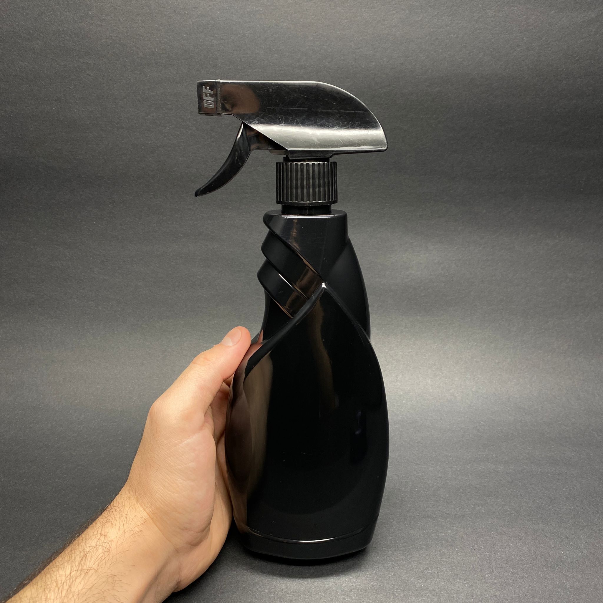 450 CC SİYAH YASSI PET ŞİŞE - SİYAH TRİGER SPREYLİ TETİK SPREYLİ - 450 ML BOŞ CAM SİL ŞİŞESİ - YASSI CAMSİL ŞİŞESİ