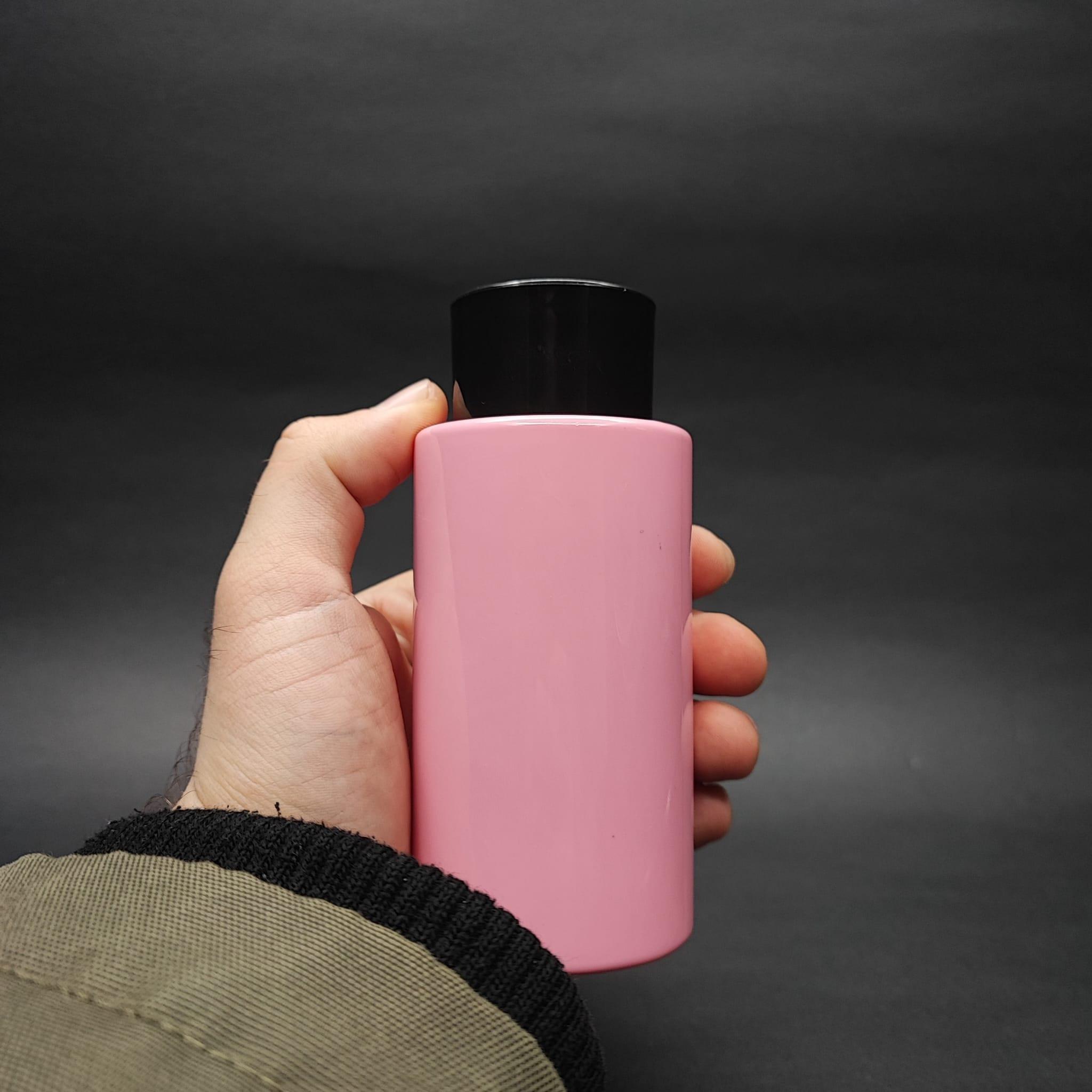 200 CC KÜT BOYUNLU SİLİNDİR PET ŞİŞE (24 GR) - SİYAH KOLONYA LOSYON KAPAK + TIPA - 200 ML PLASTİK ŞİŞE - PEMBE