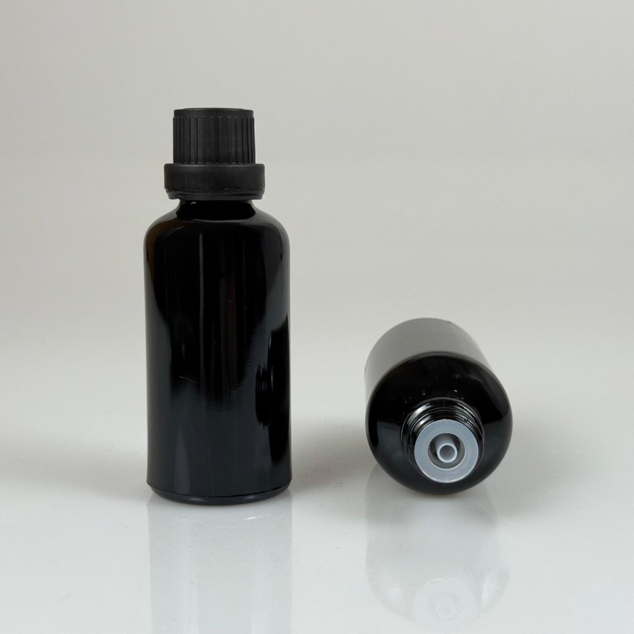 50 CC SİYAH İÇTEN DAMLALIKLI - SİYAH KİLİT KAPAKLI CAM ŞİŞE - 50 ML SİYAH STANDART İÇTEN DAMLALIKLI CAM ŞİŞE